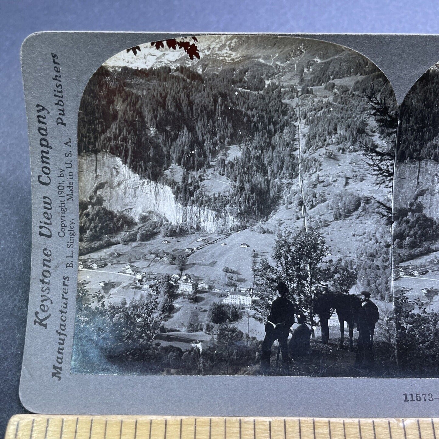 Antique 1901 Cable Car Road To Murren Switzerland Stereoview Photo Card V2886