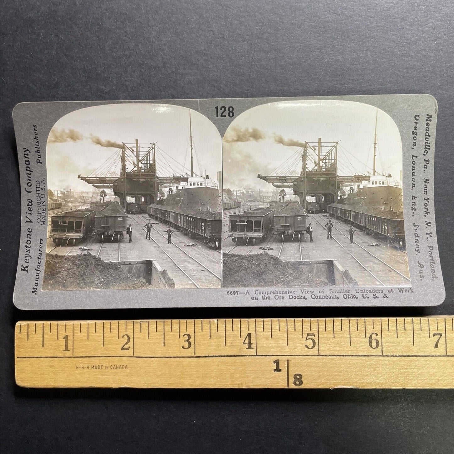 Antique 1905 Iron Ore Loading Docks Conneaut Ohio Stereoview Photo Card P1289