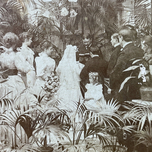 Antique 1897 Bride & Groom Say Wedding Vows Stereoview Photo Card P2943