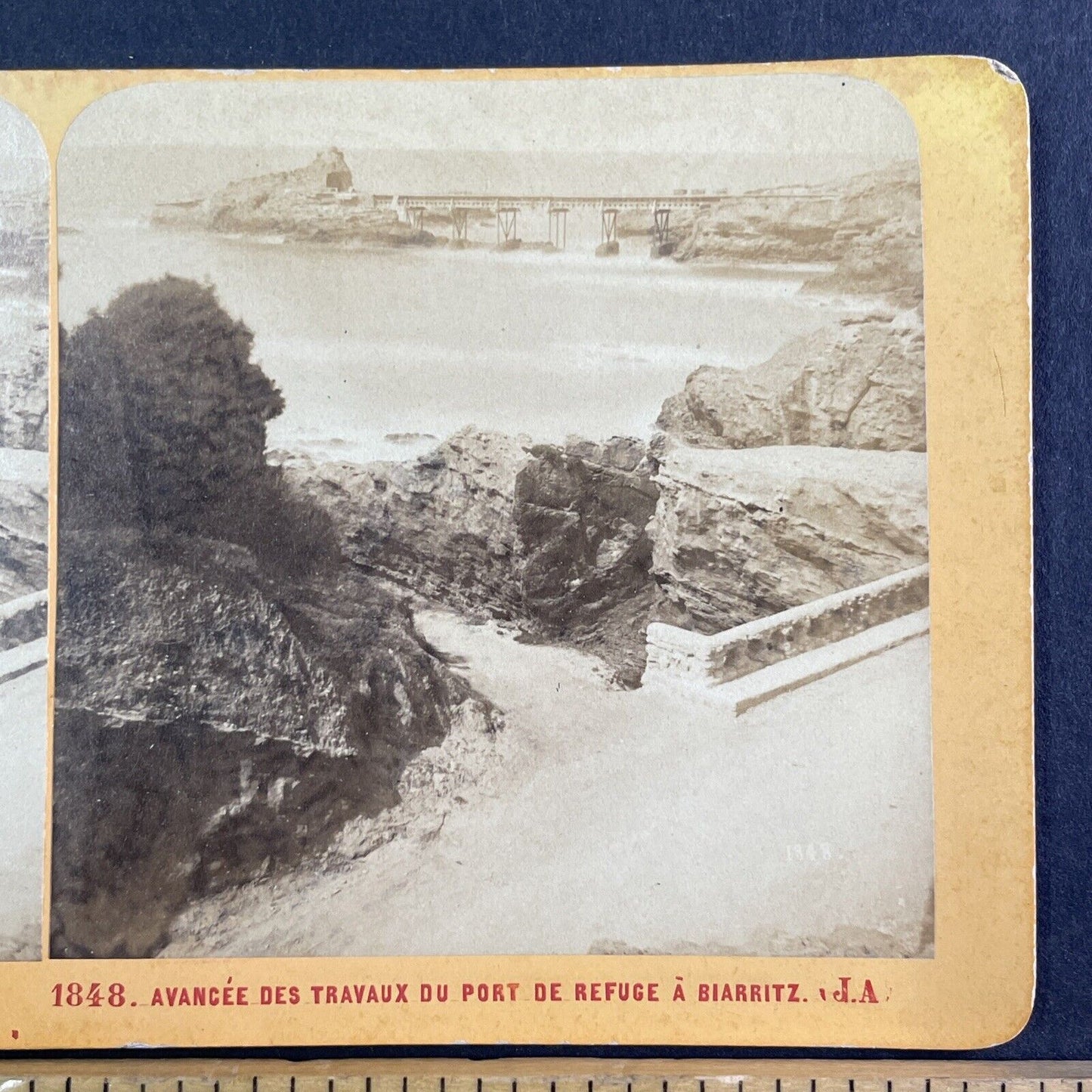 The Port Of Biarritz France Stereoview Jean Andrieu Antique c1870s X3530