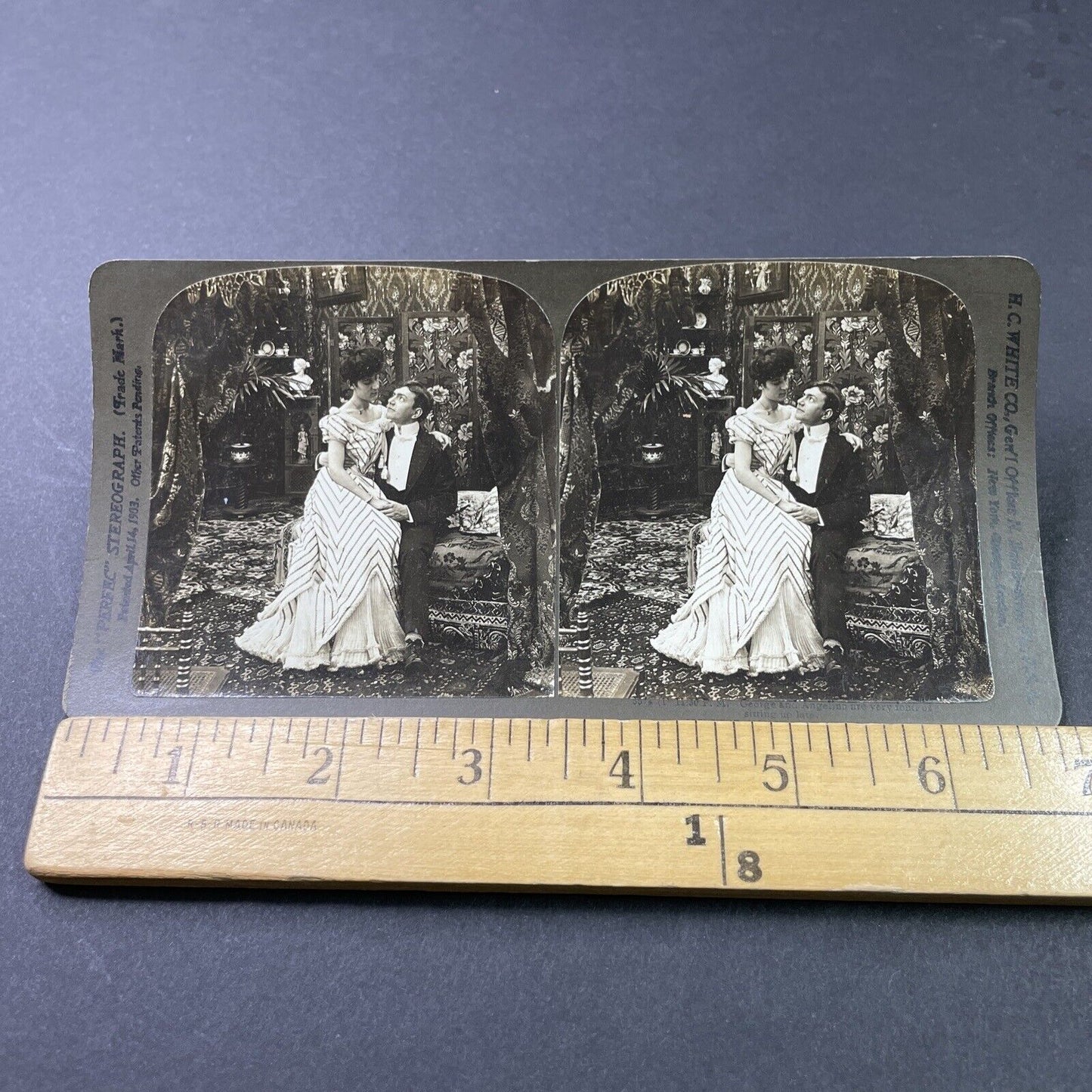 Antique 1903 Man And Woman Cuddle Late At Night Stereoview Photo Card P2905