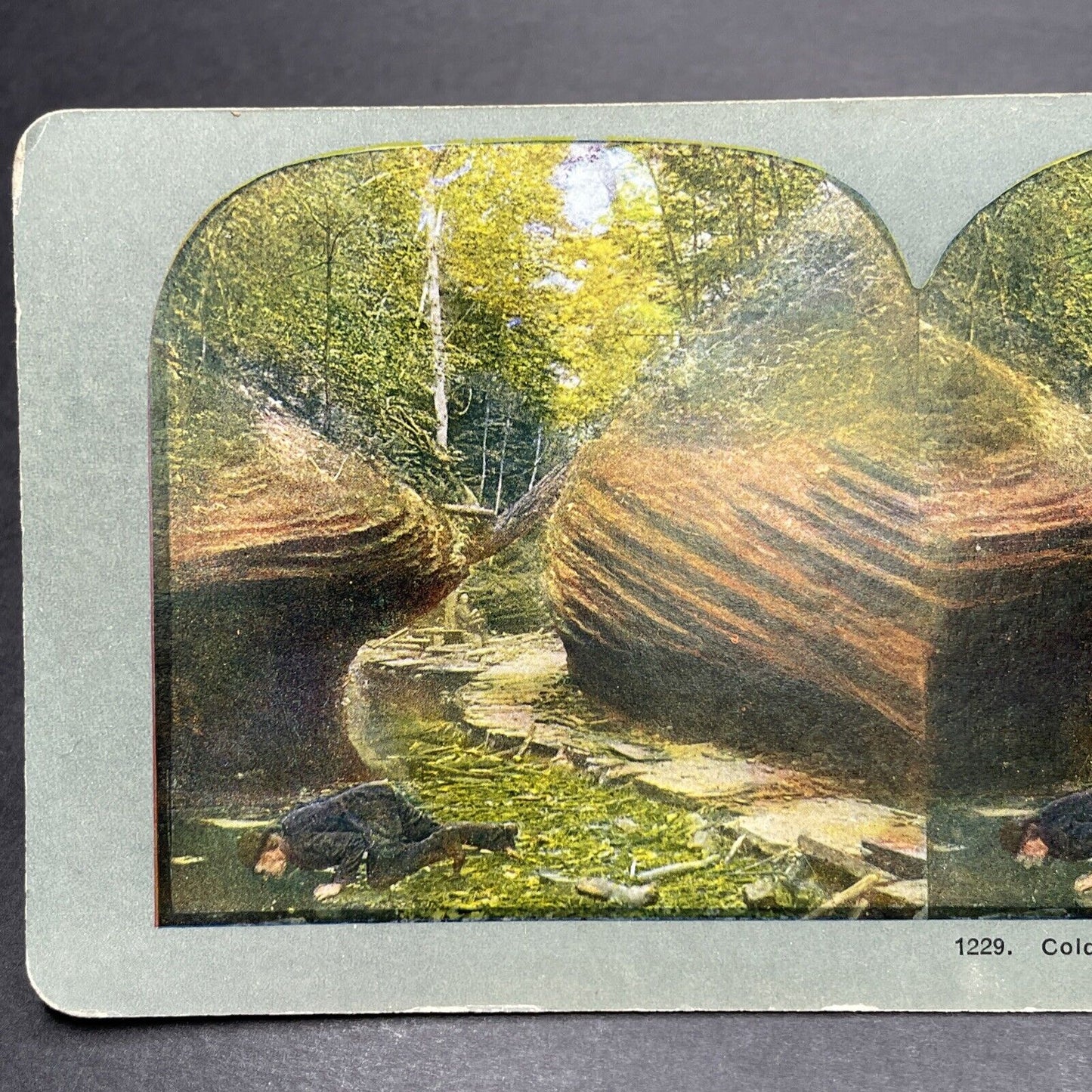 Antique 1905 Man Drinks Directly From Wisconsin River Stereoview Photo Card 1248