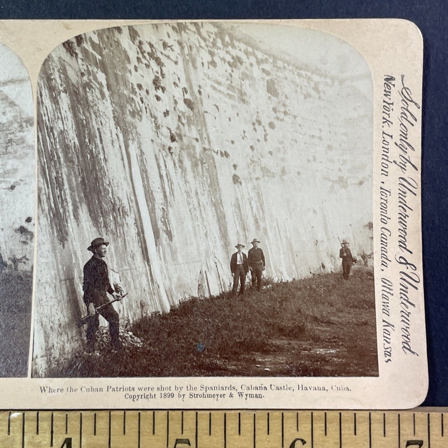 Soldiers At Spanish Execution Wall Stereoview Havana Cuba Antique c1899 X2598