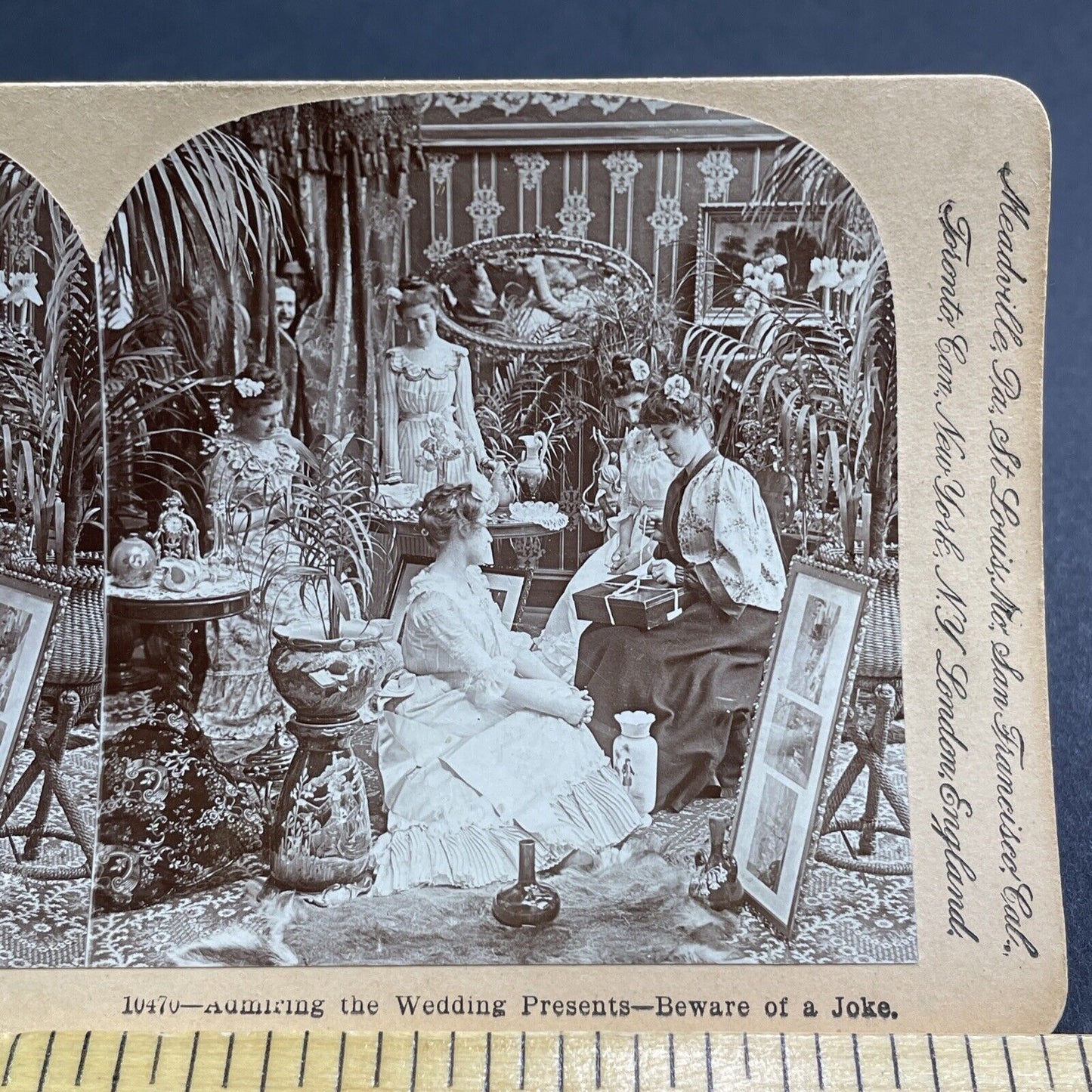 Antique 1901 Wealthy Woman Receives Wedding Presents Stereoview Photo Card P1918