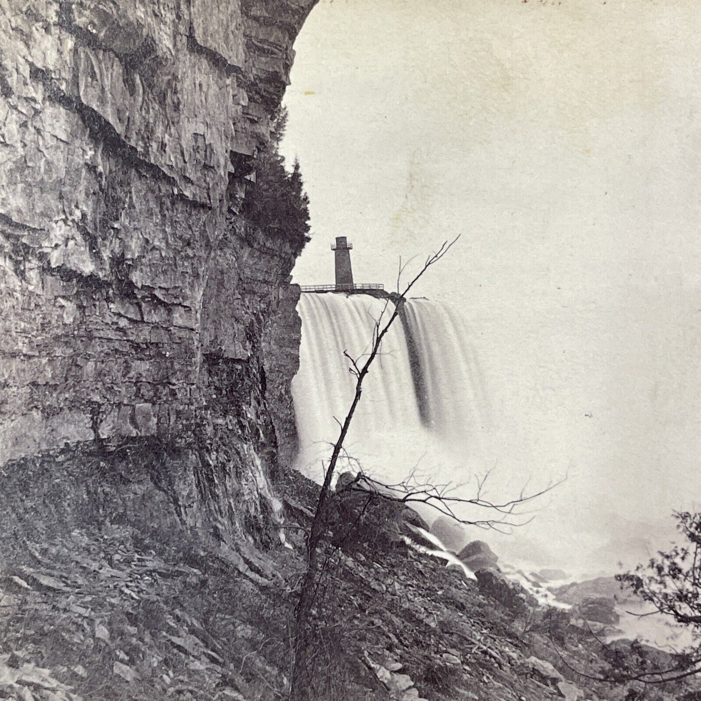 Terrapin Tower from Base of the Gorge Stereoview Niagara Falls c1870s Y1876