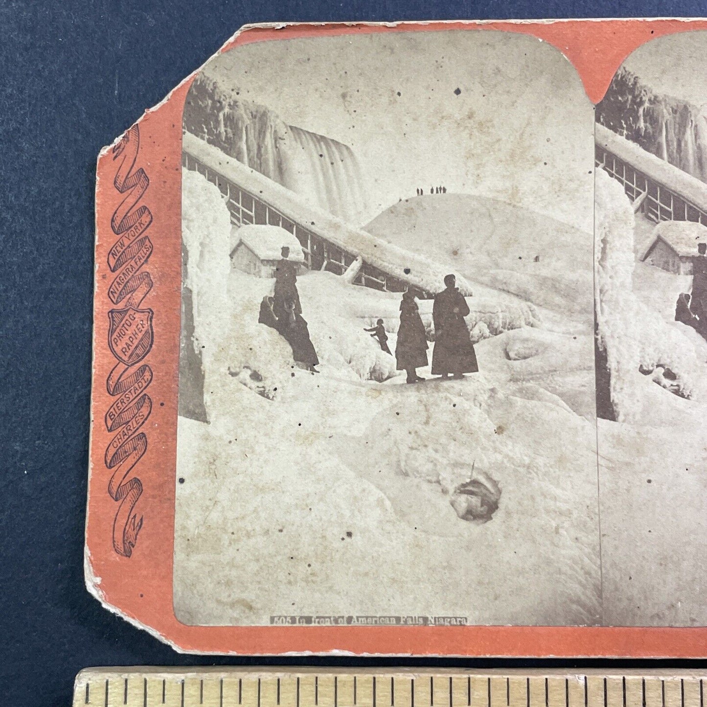 Niagara Falls Frozen Staircase Stereoview Charles Bierstadt Antique c1873 X4247