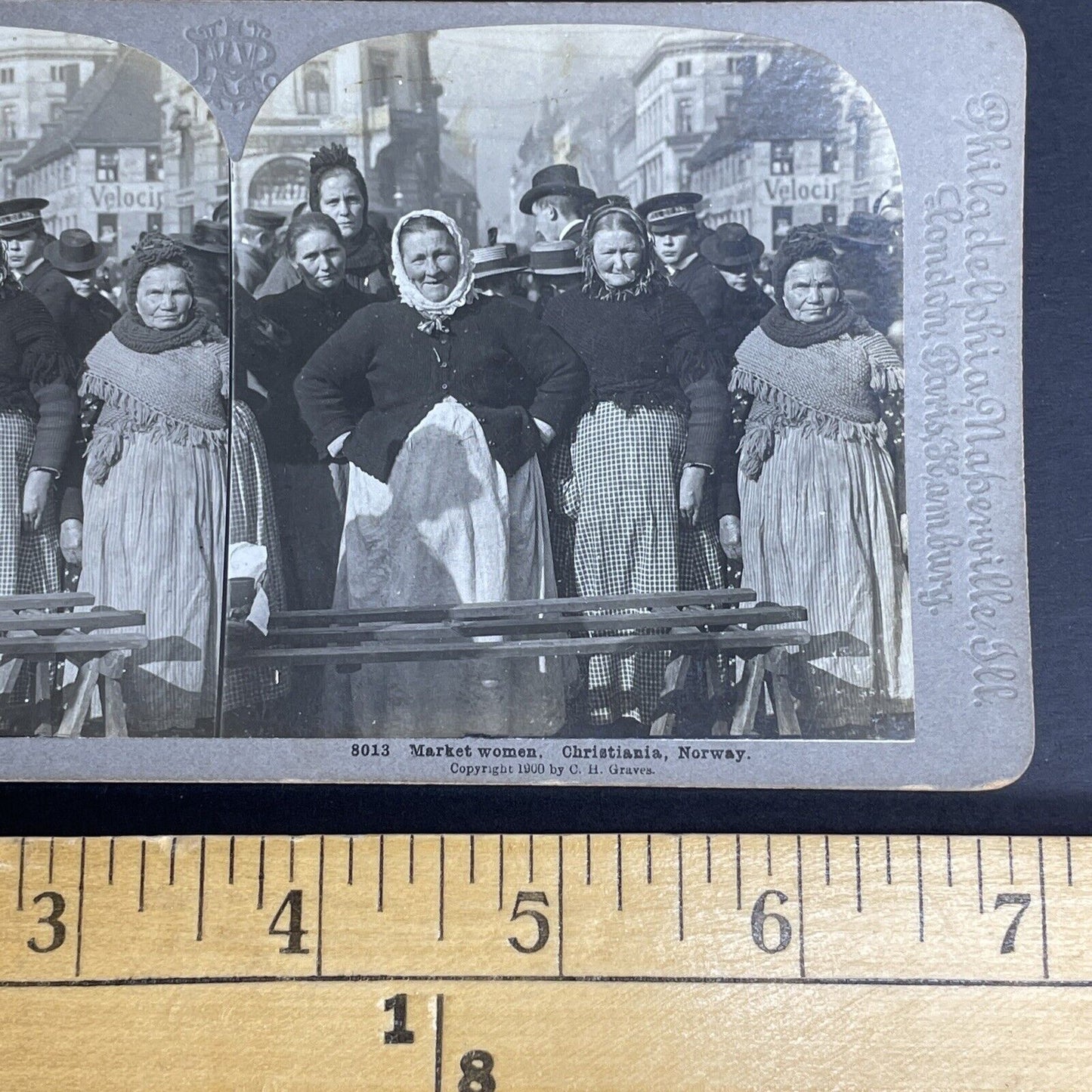 Antique 1900 Women At Market Oslo Norway Stereoview Photo Card PC838