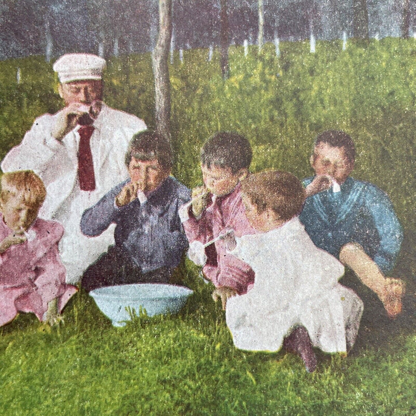 Antique 1892 Blowing Bubbles At A Family Picnic Stereoview Photo Card P1233