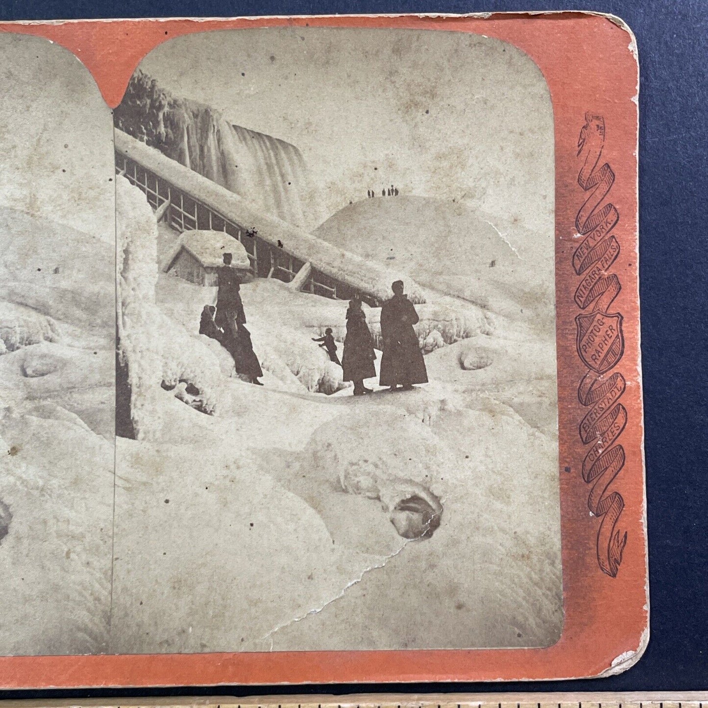 Niagara Falls Frozen Staircase Stereoview Charles Bierstadt Antique c1873 X4247