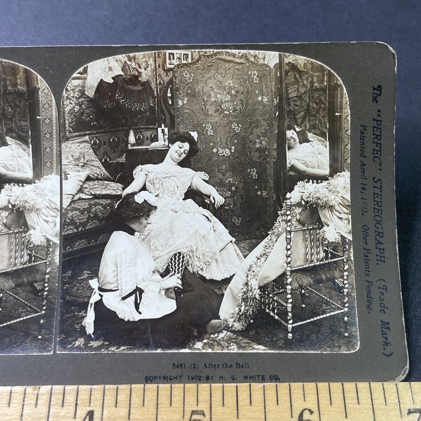 Antique 1902 Maid Servant Massages Womans Ankles Stereoview Photo Card P2993