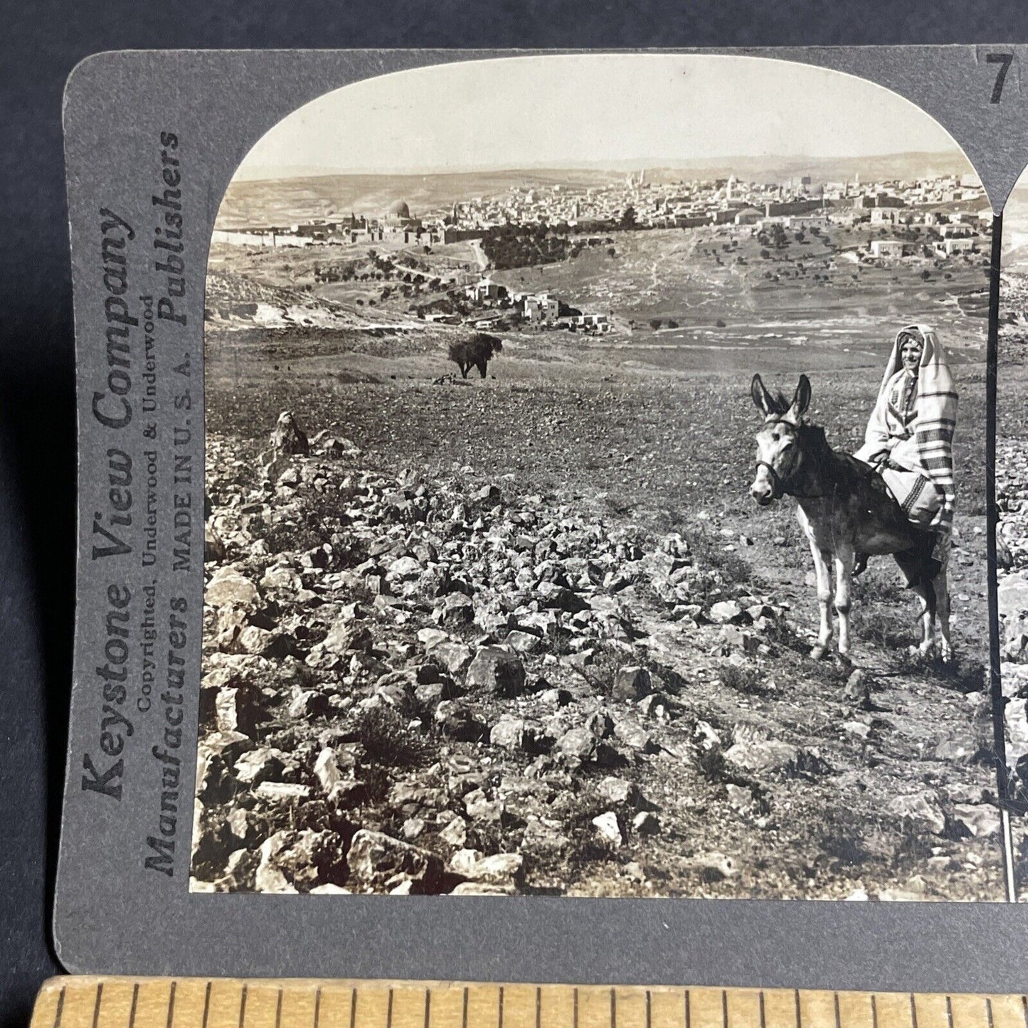 Antique 1910s Woman Riding Donkey Bareback Israel Stereoview Photo Card P4435