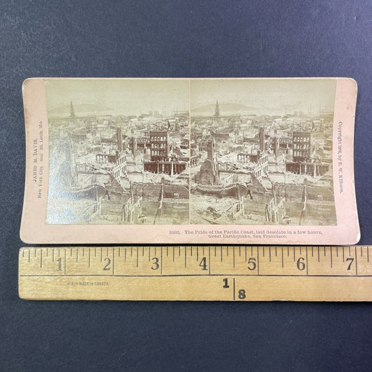 San Francisco Earthquake Nob Hill View Stereoview Photo Card Antique 1906 X813