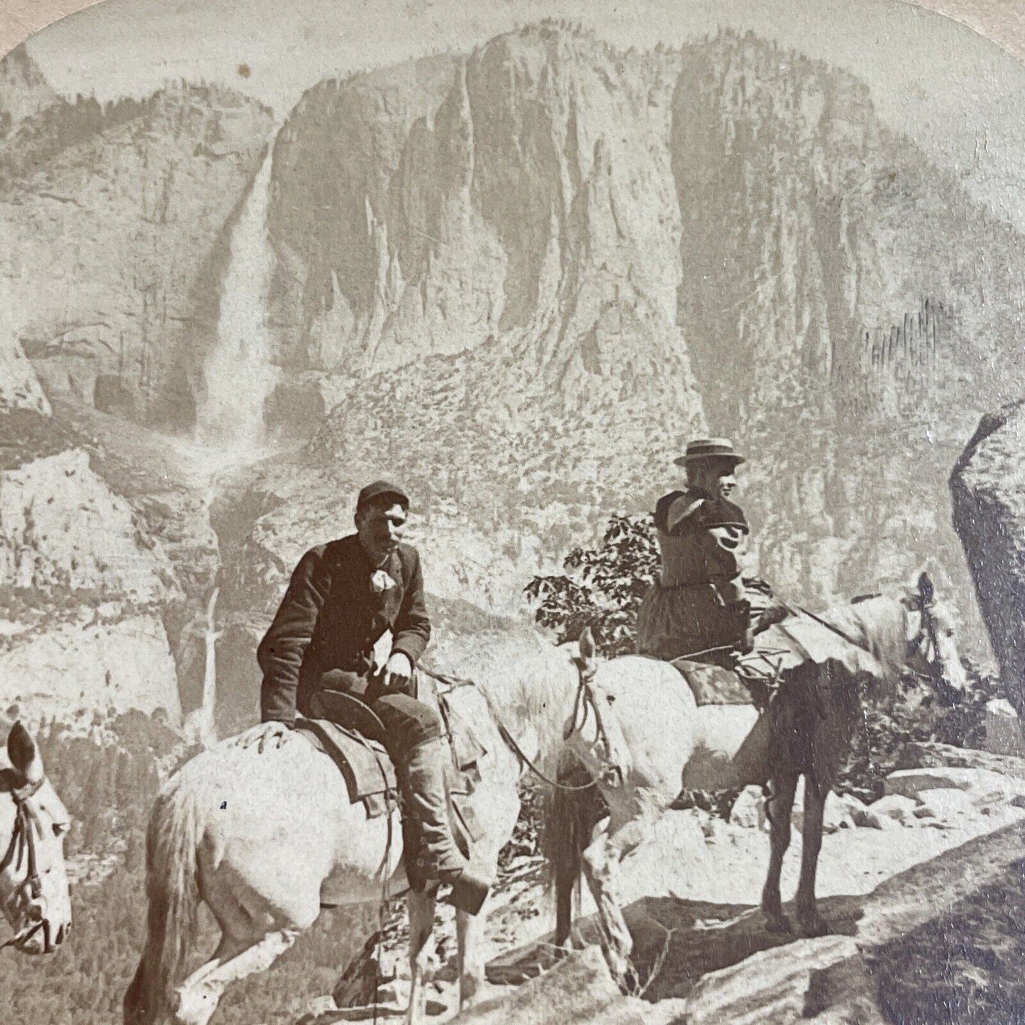 Antique 1894 Yosemite Falls On Horseback California Stereoview Photo Card P3577