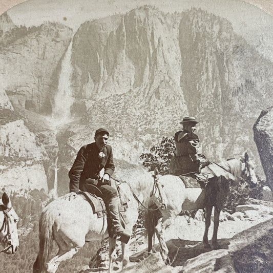 Antique 1894 Yosemite Falls On Horseback California Stereoview Photo Card P3577