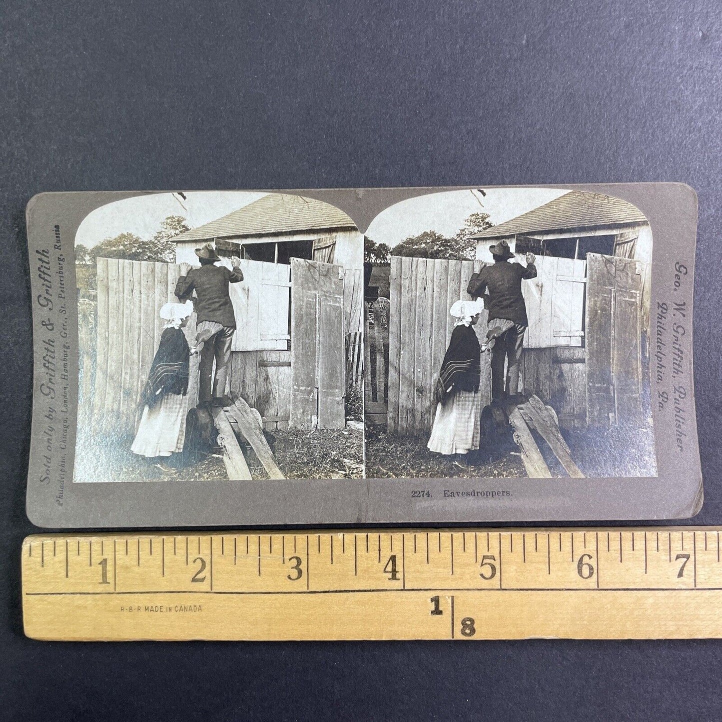 Lot of 2 Eavesdropper Series 2274 & 2275 Stereoview George Griffith c1905 Y1229