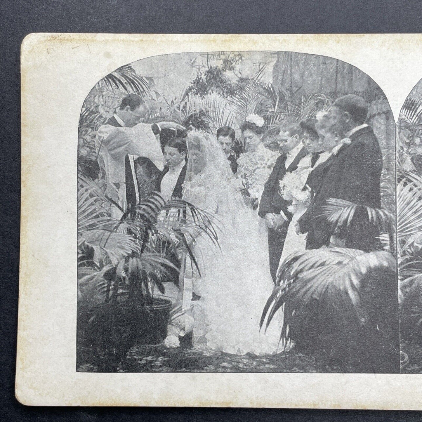 Antique 1905 Bride And Groom Blessed At Wedding Stereoview Photo Card P580-025