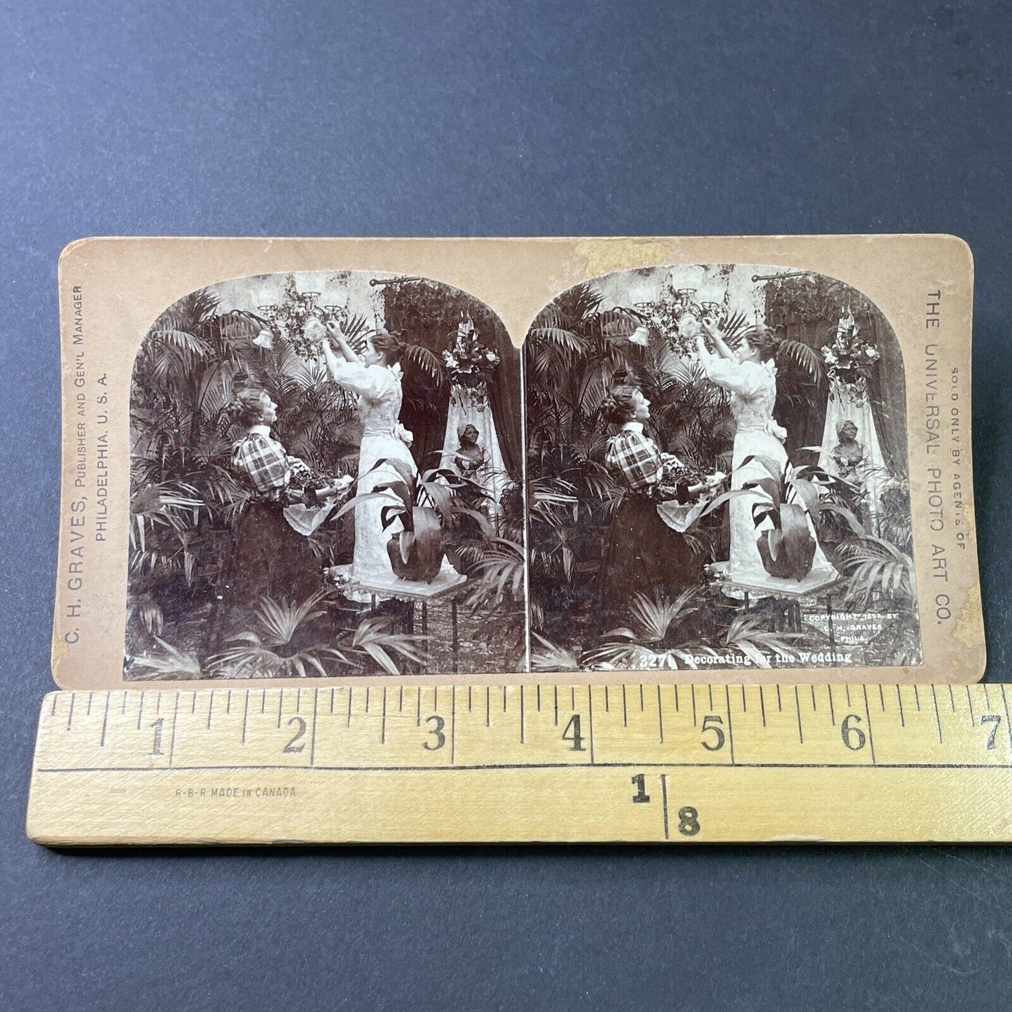 Antique 1897 Victorian Women Decorate For Wedding Stereoview Photo Card P2982