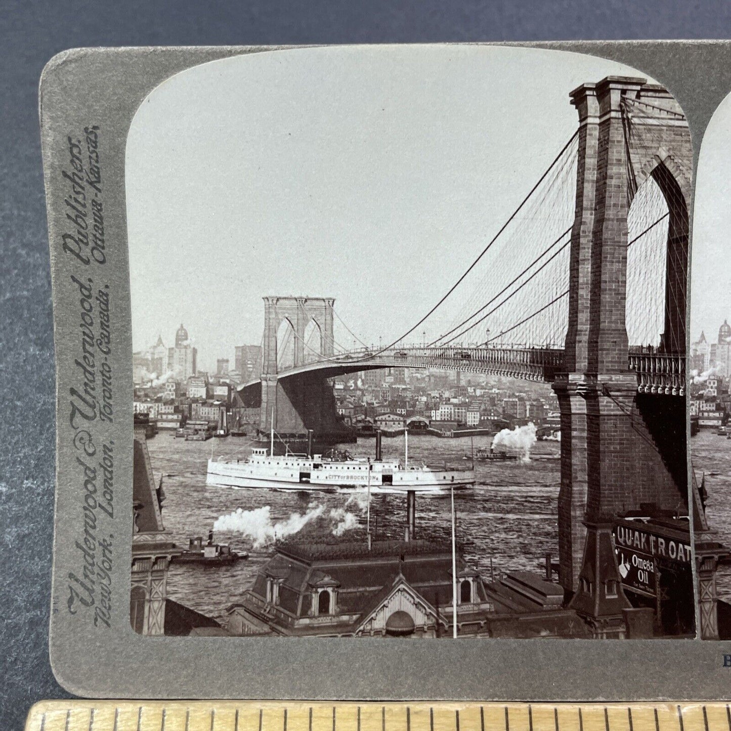 Antique 1902 Brooklyn Bridge New York NYC Stereoview Photo Card V3296