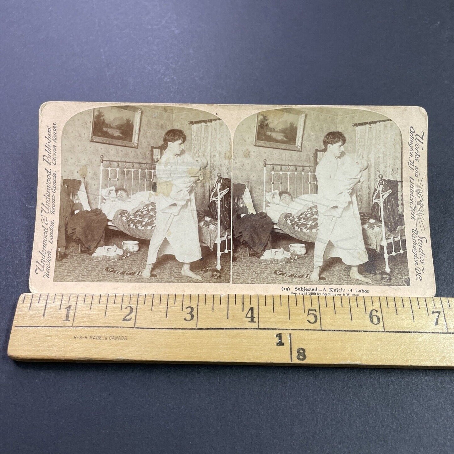 Antique 1899 Man Holds Screaming Baby Stereoview Photo Card P3966