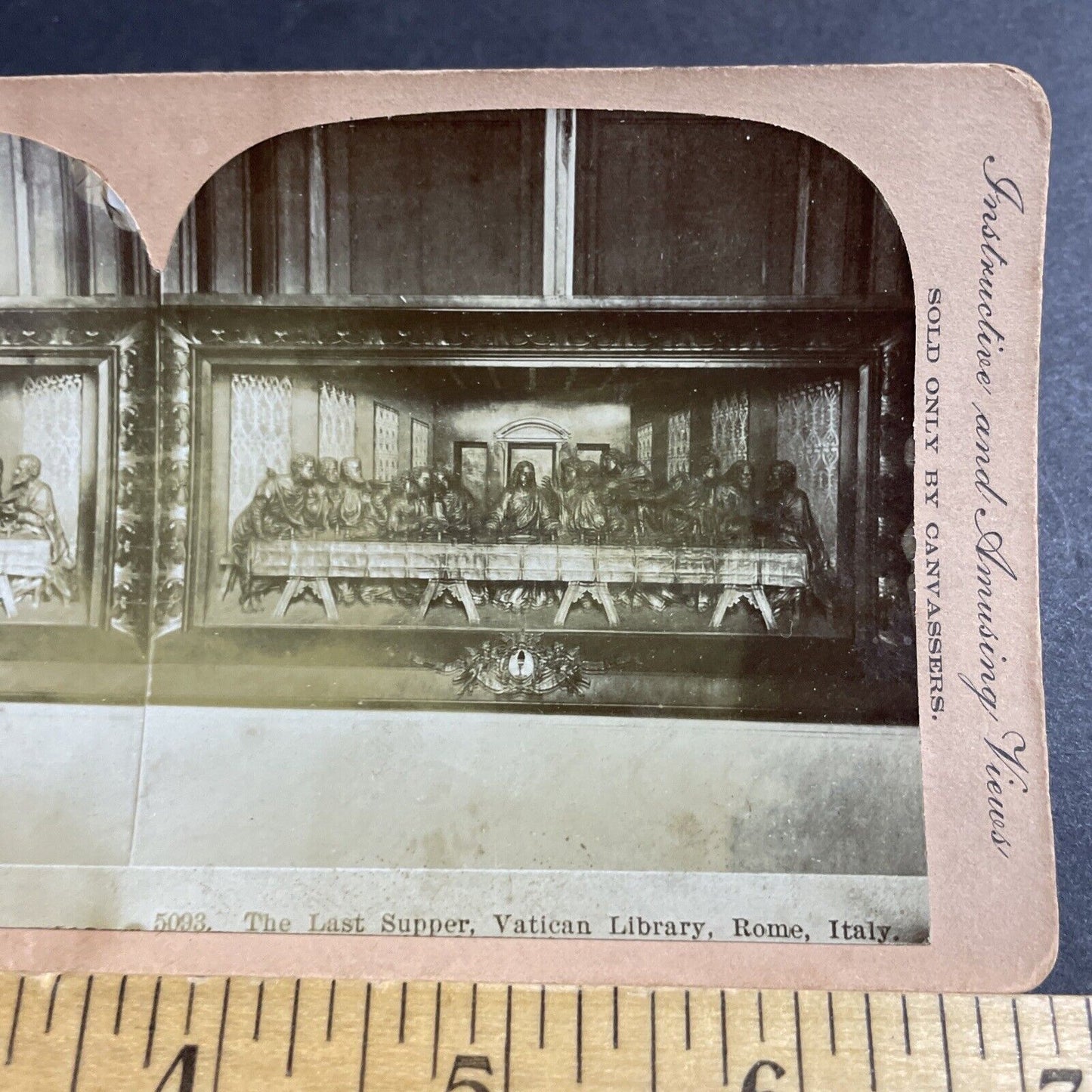 Antique 1890s The Last Supper Wood Carving Art Stereoview Photo Card P5073