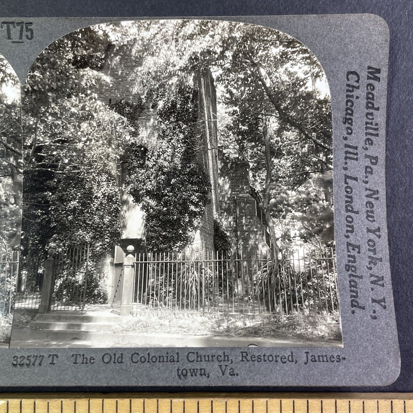 The Colonial Church Overgrown Jamestown Virginia Stereoview Antique c1920sY1159