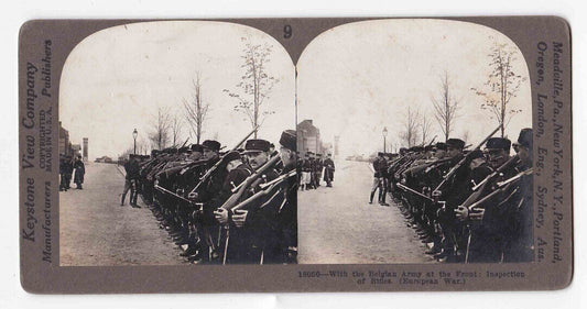 Antique 1918 Belgian Troops Rifle Inspection WW1 Front Lines Stereo Card P165