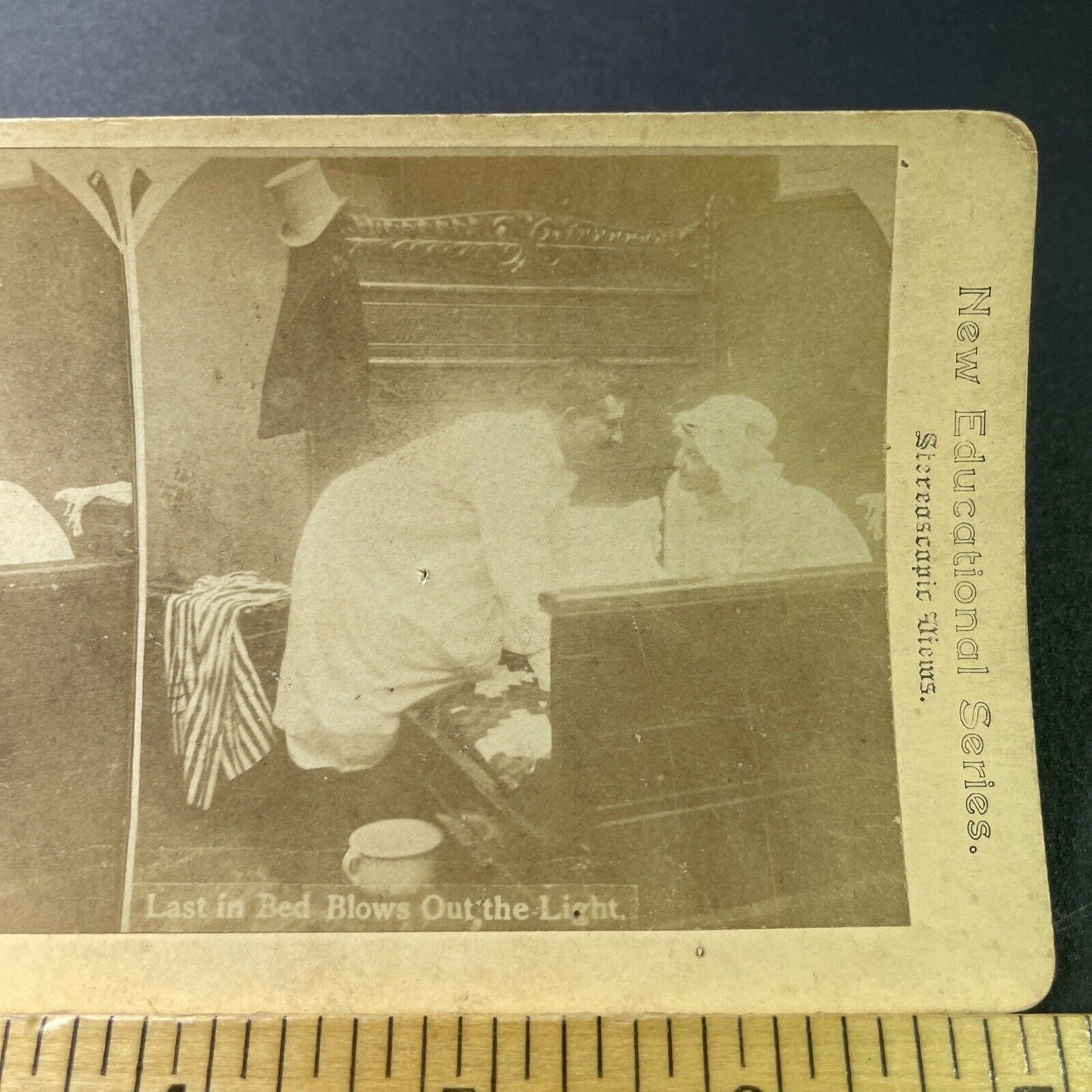 Antique 1870s Married Couple Races Off To Bed Stereoview Photo Card P3382