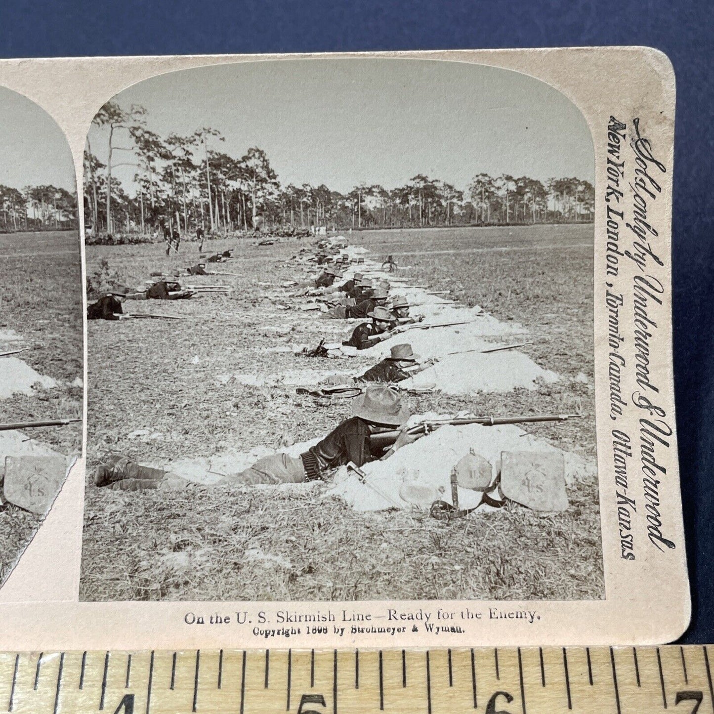 Antique 1898 US Army Marksmen Rifleman Soldiers Stereoview Photo Card V3284