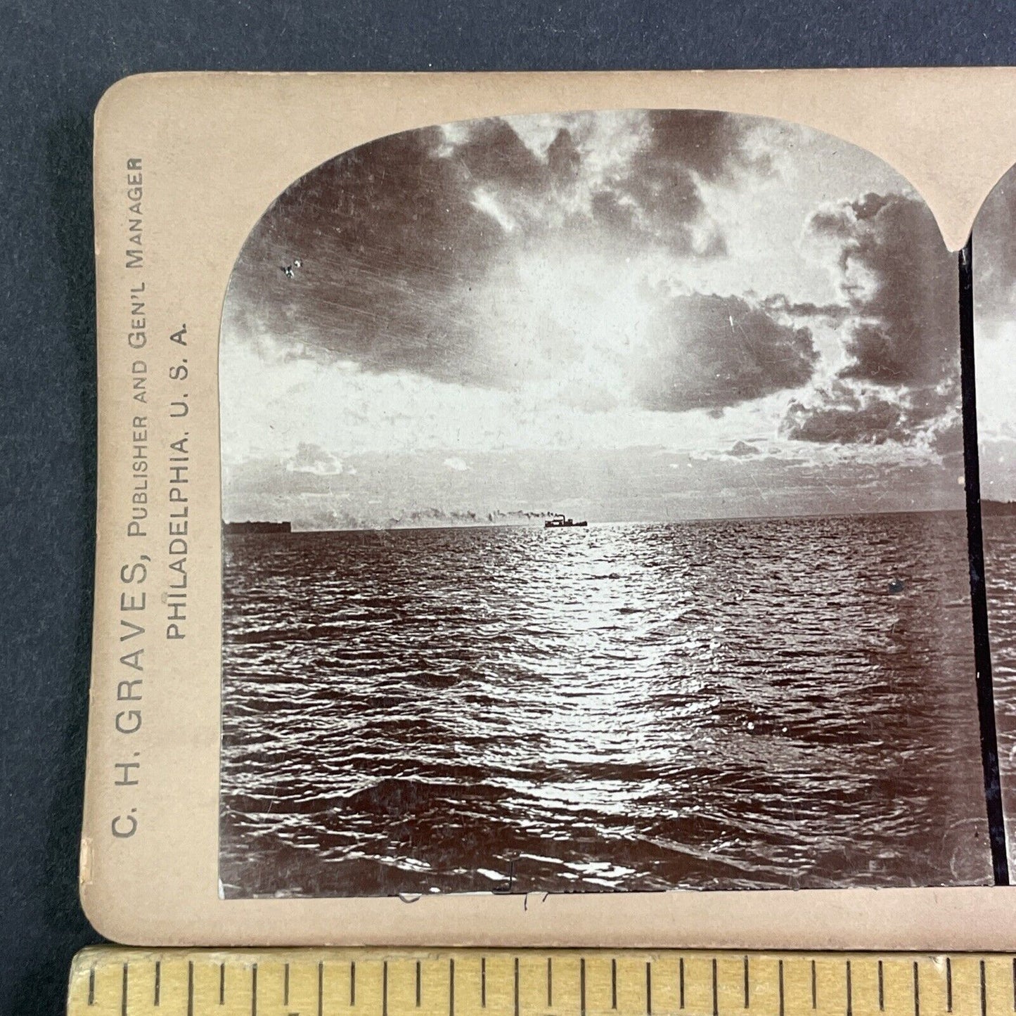 A Steamship Ferry Boat On Lake Erie Stereoview CH Graves Antique c1900 X3172