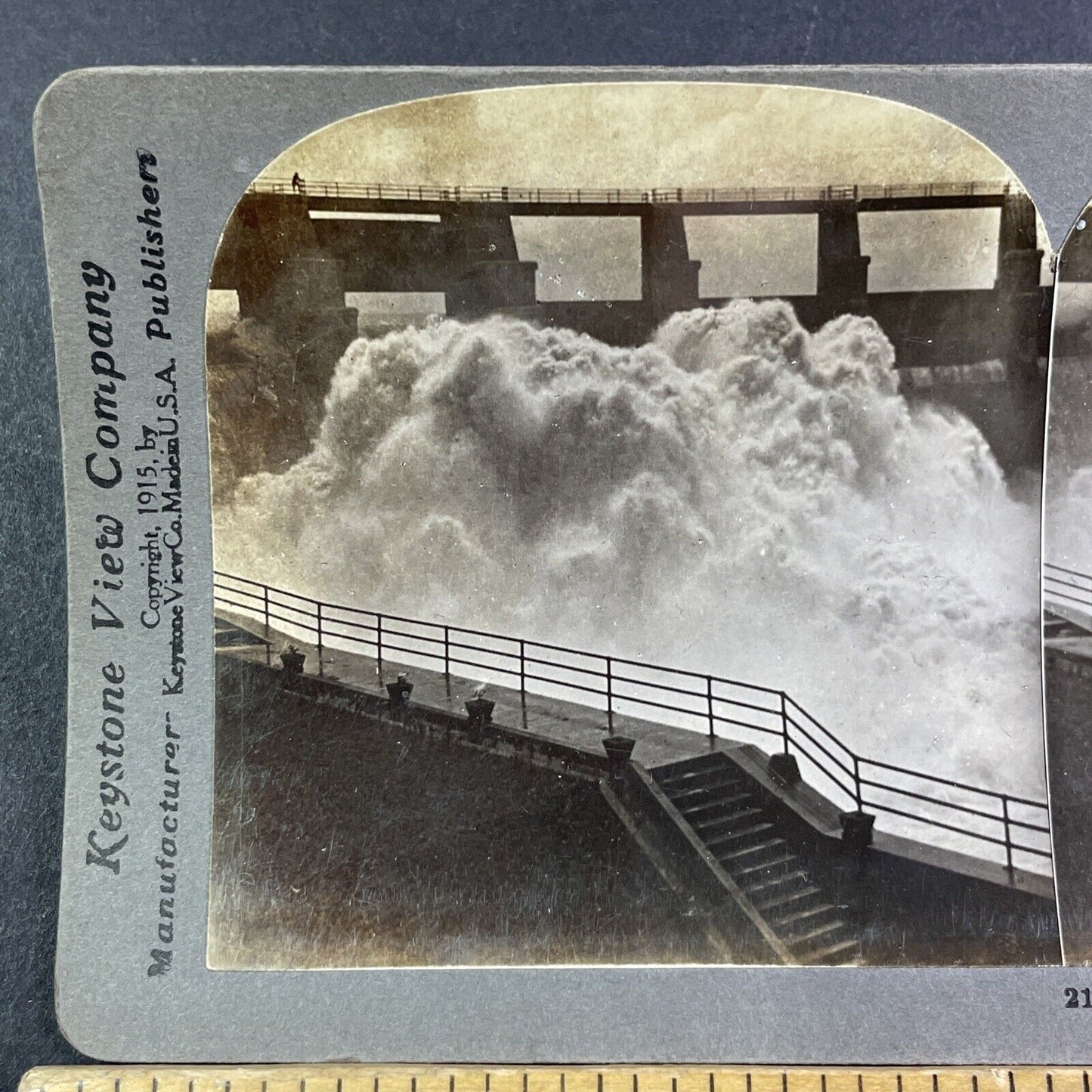 Opening the Gatun Spillway Dam Panama Canal Stereoview Antique c1915 Y2829