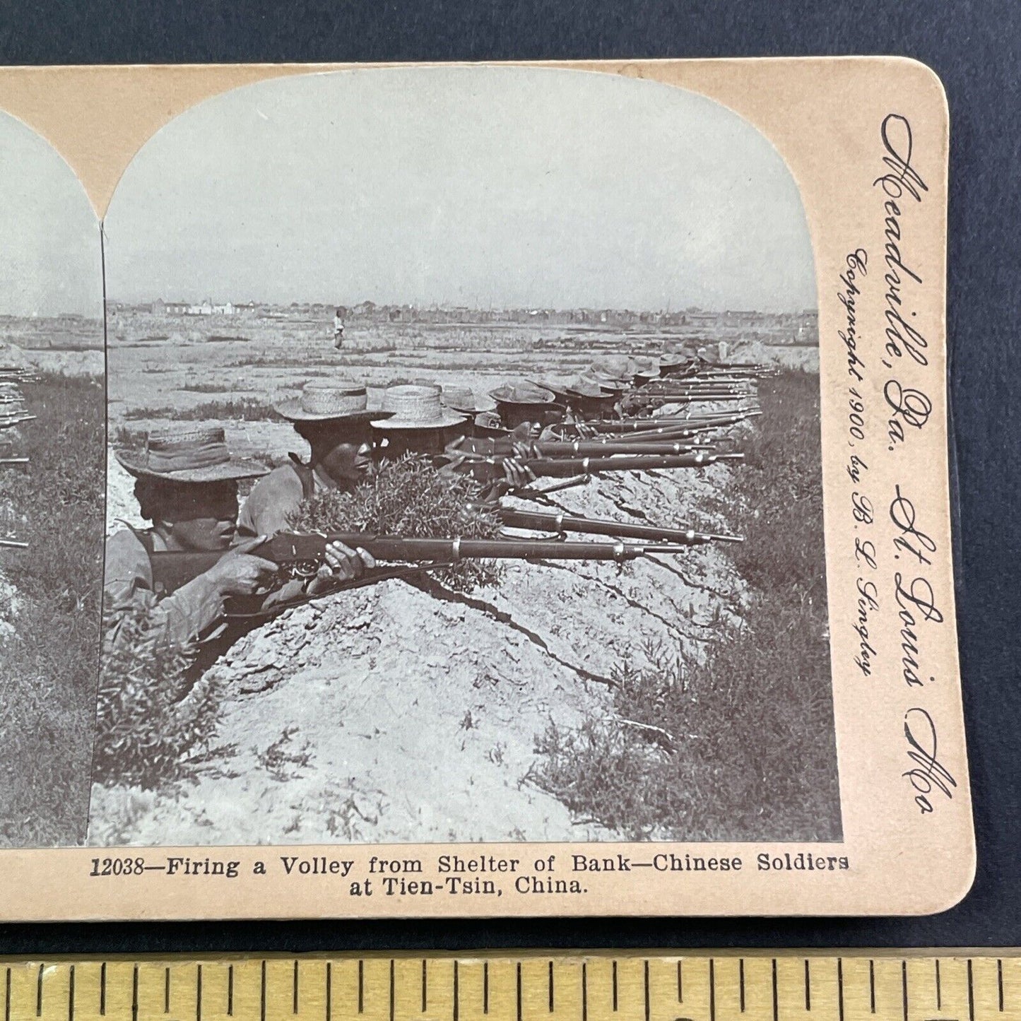 Rare Photo of Chinese Infantry Soldiers Stereoview Antique c1900 X4083