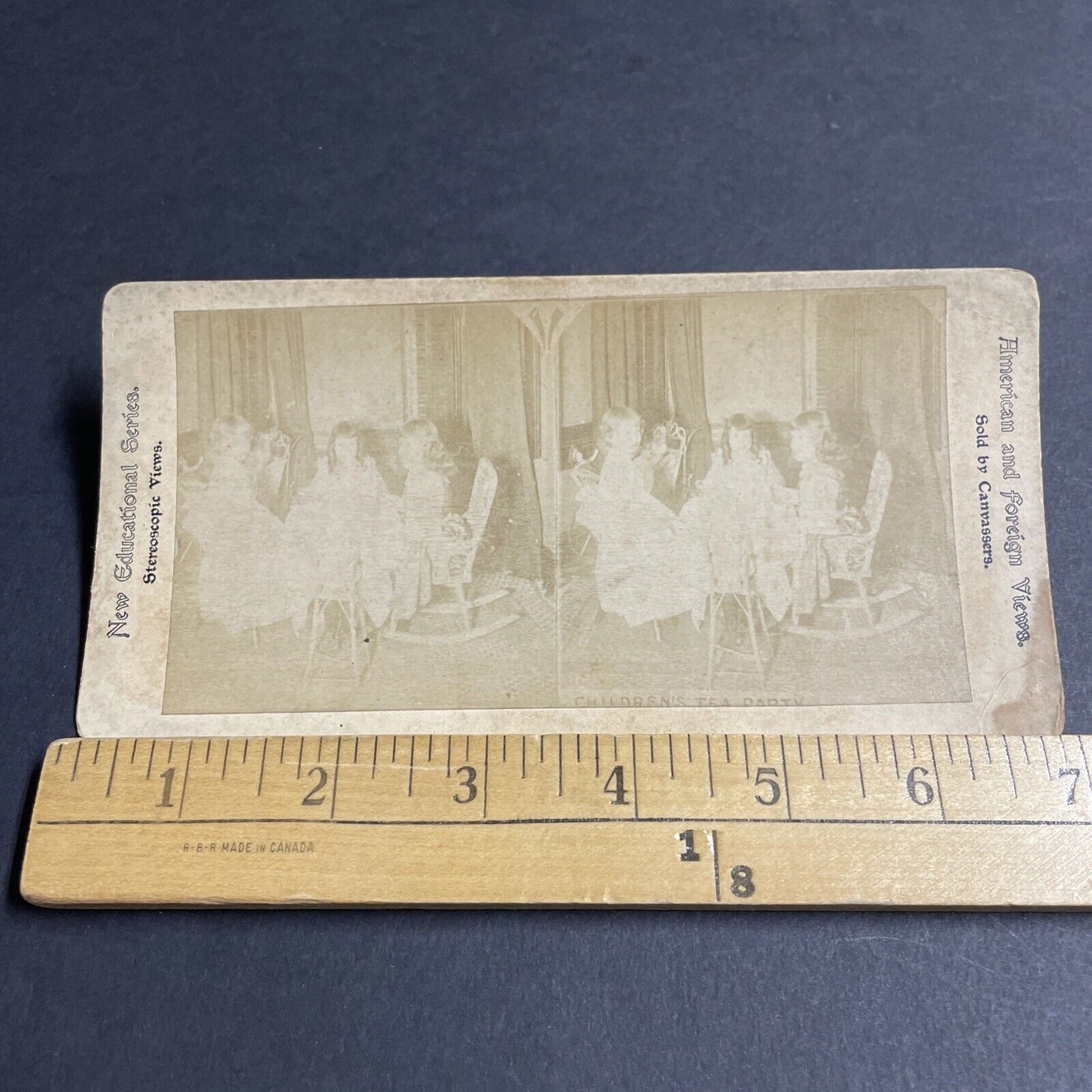 Antique 1870s Little Girls Have A Tea Party Stereoview Photo Card P4716