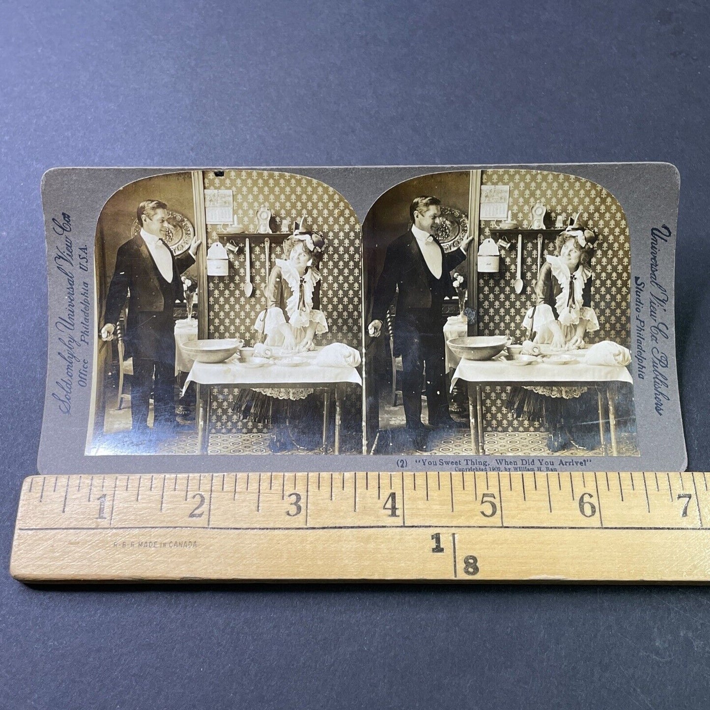 Antique 1902 Husband Flirts With French Maid Servant Stereoview Photo Card P3013