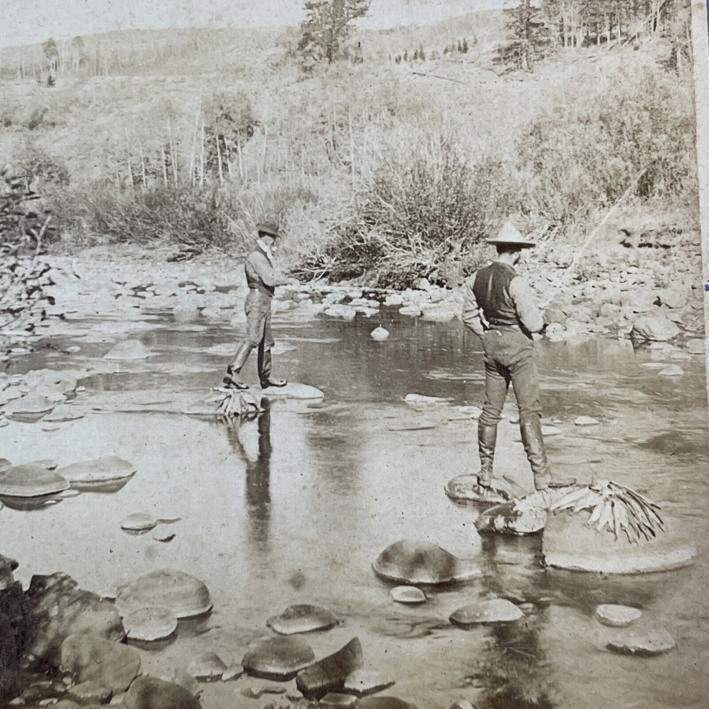 T.W. Ingersoll Self-Portrait Cache Creek River Montana Stereoview c1888 Y1333