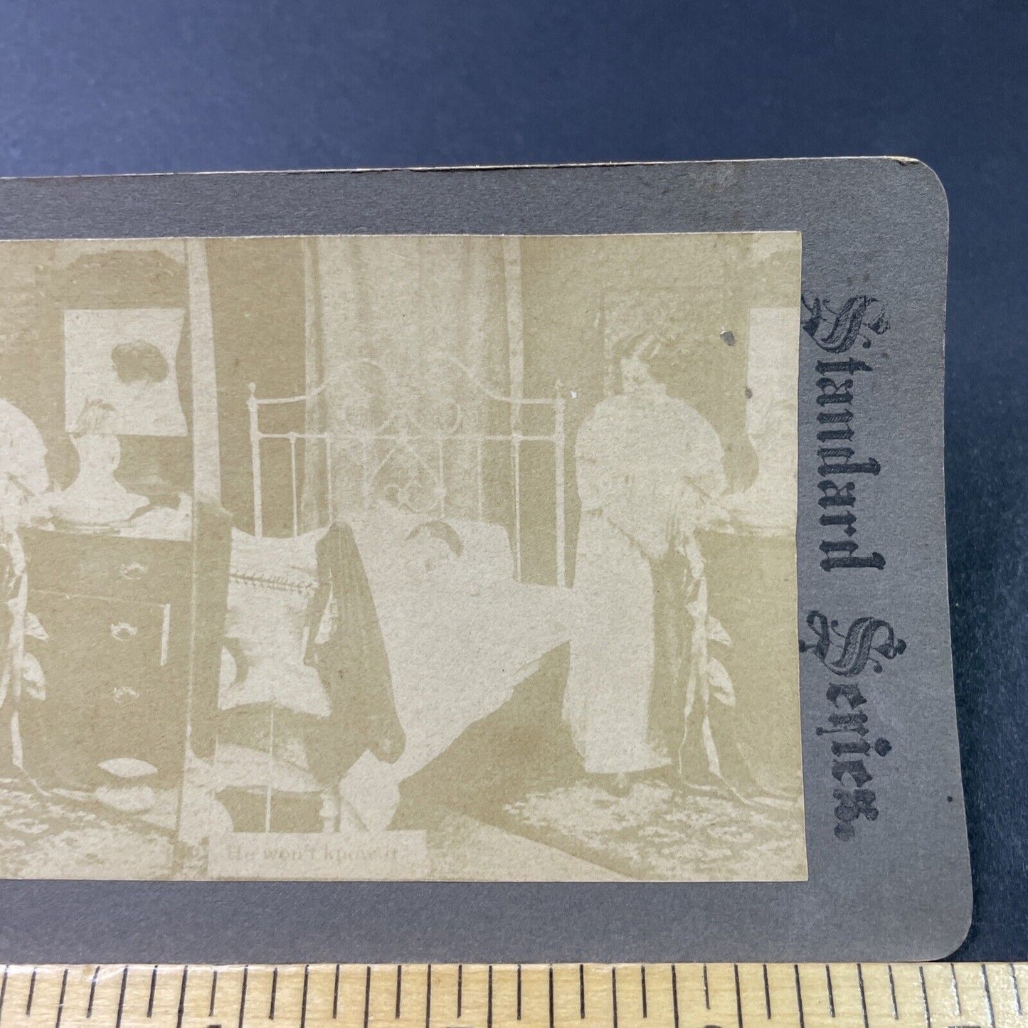 Antique 1880s Woman In Brothel Steel From Man FADED Stereoview Photo Card P2910