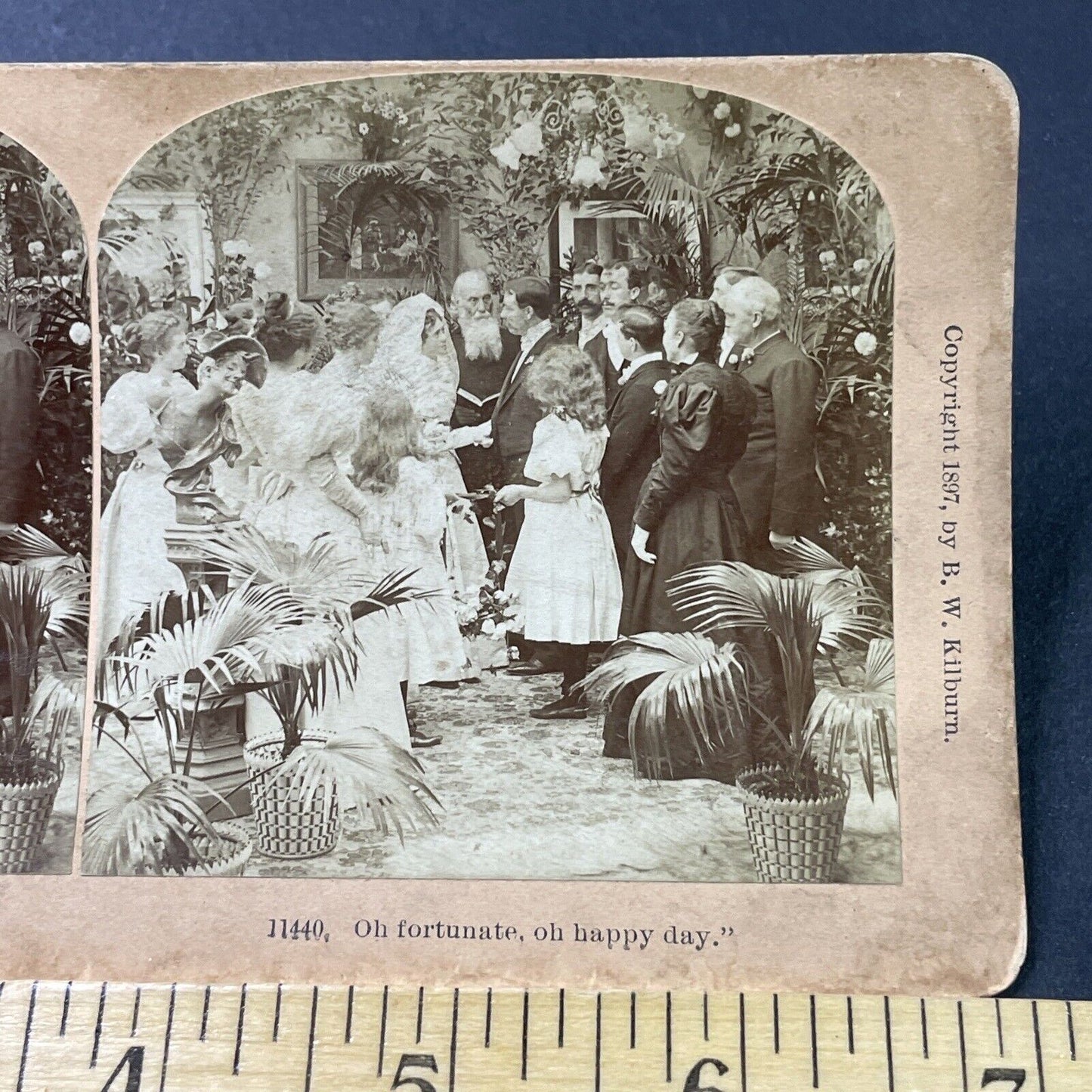 Antique 1897 Victorian Bride & Groom Stare In Love Stereoview Photo Card P2956