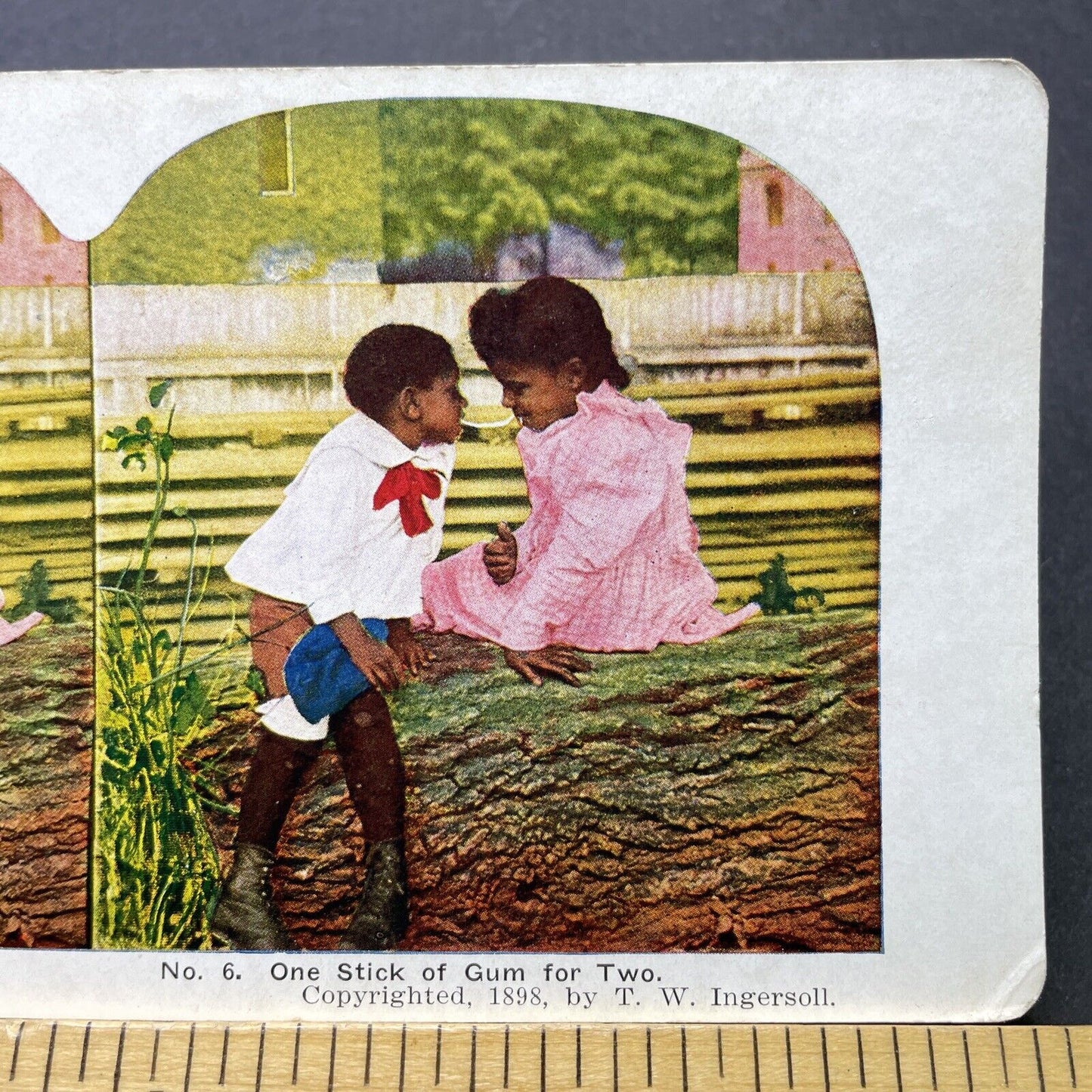 Antique 1898 African American Children Share Candy Stereoview Photo Card P2446