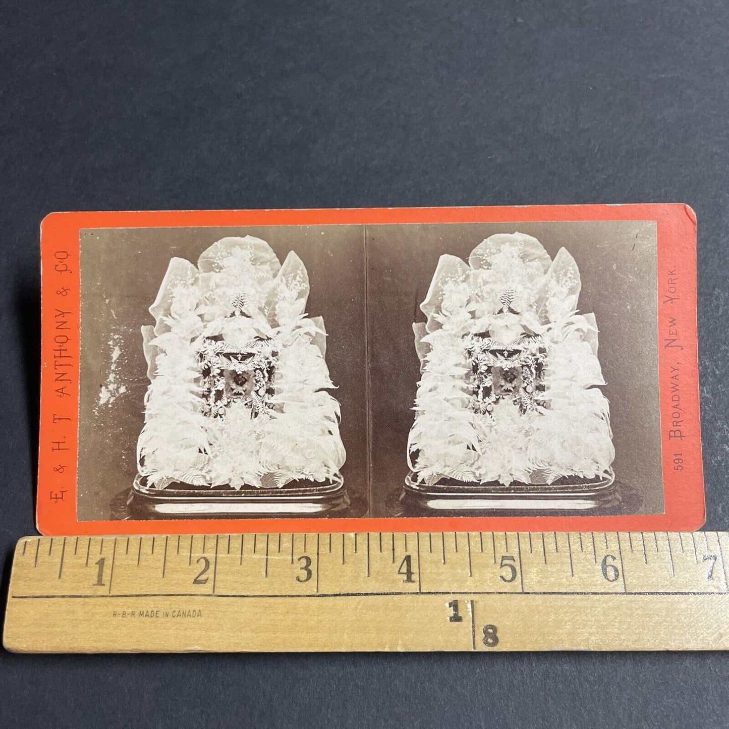 Antique 1862 Cassie Wheelan Funeral Coffin Flowers Stereoview Photo Card P4677