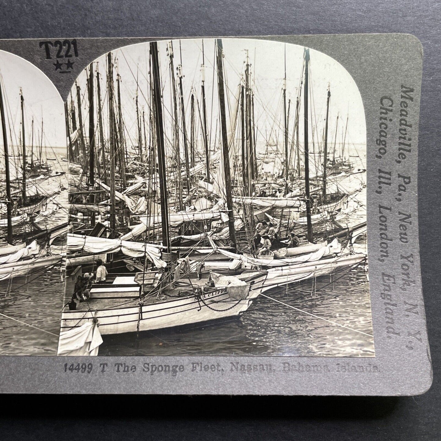 Antique 1918 Sea Sponge Fishing Boats Nassau Bahamas Stereoview Photo Card P1296