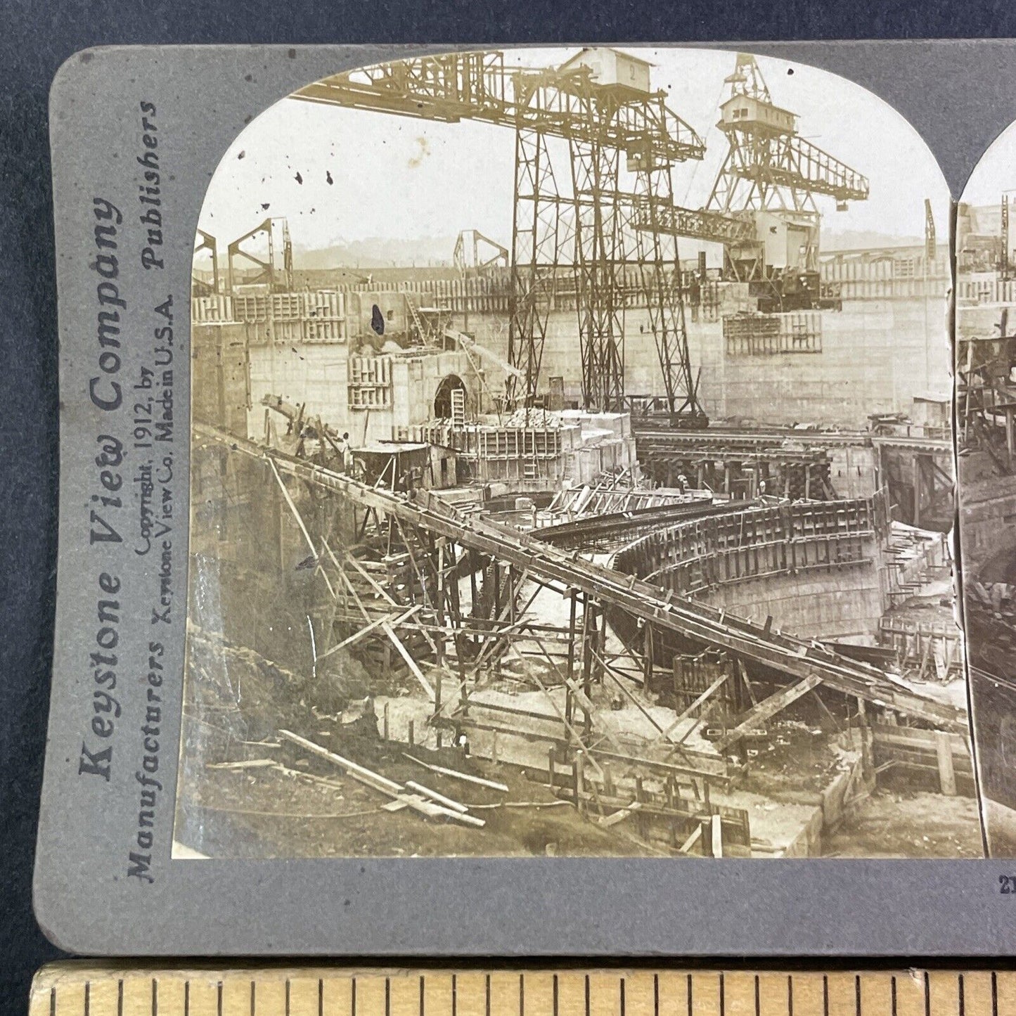 Lock Construction Panama Shipping Canal Stereoview Antique c1912 X4142