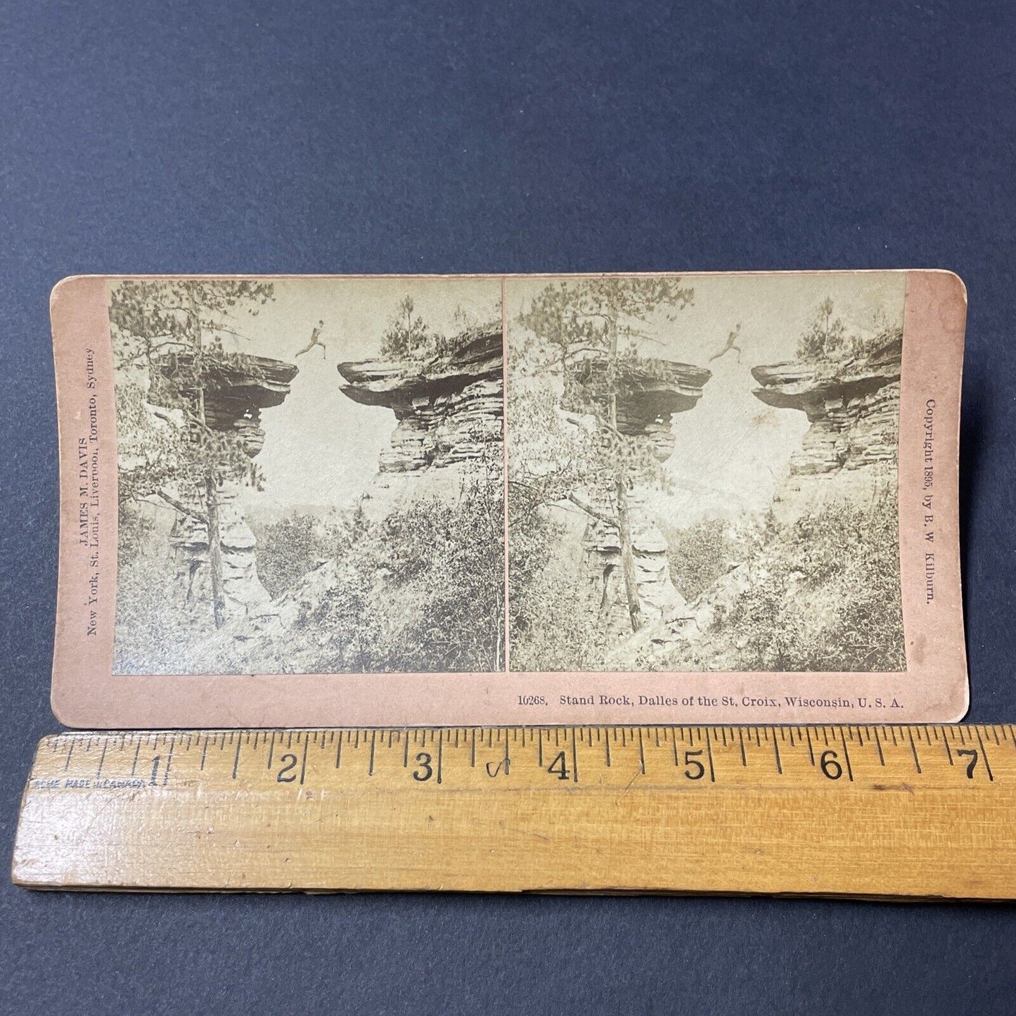 Antique 1895 Daredevil Jumps Canyon Gap Wisconsin Stereoview Photo Card Q2220