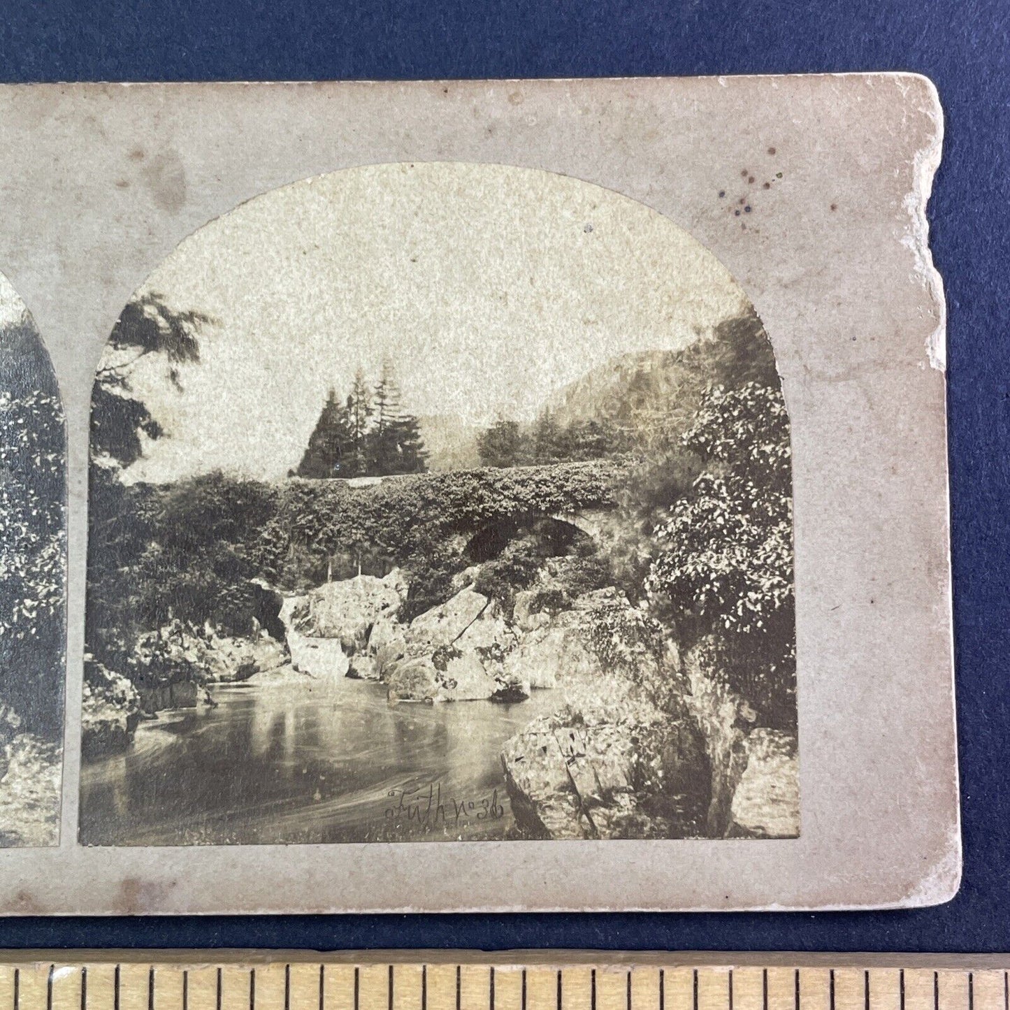 Old Stone Bridge Bettws Wales UK England Stereoview Francis Frith c1850s Y1429