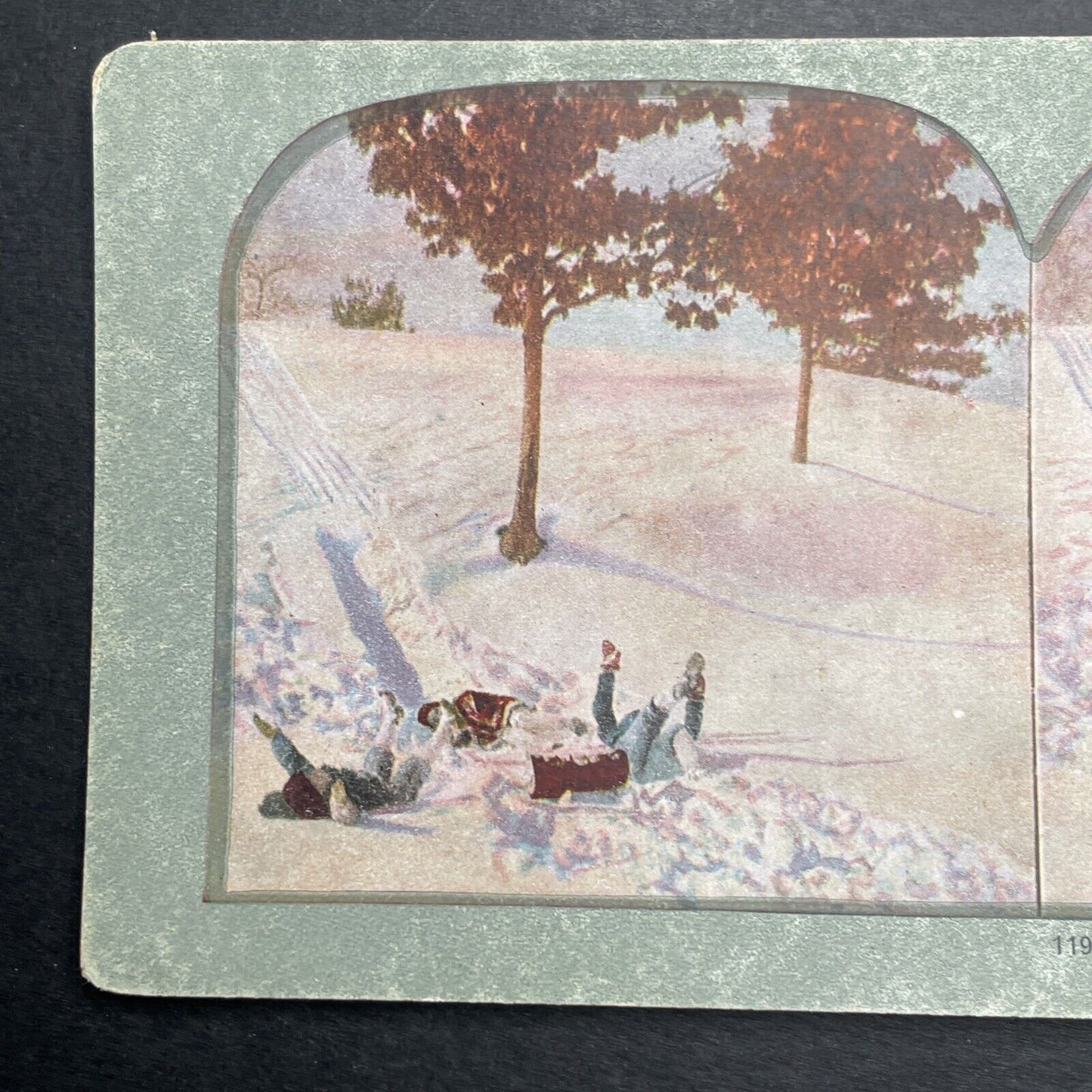 Antique 1892 Children Crash Sledding Tobogganing Stereoview Photo Card P1226