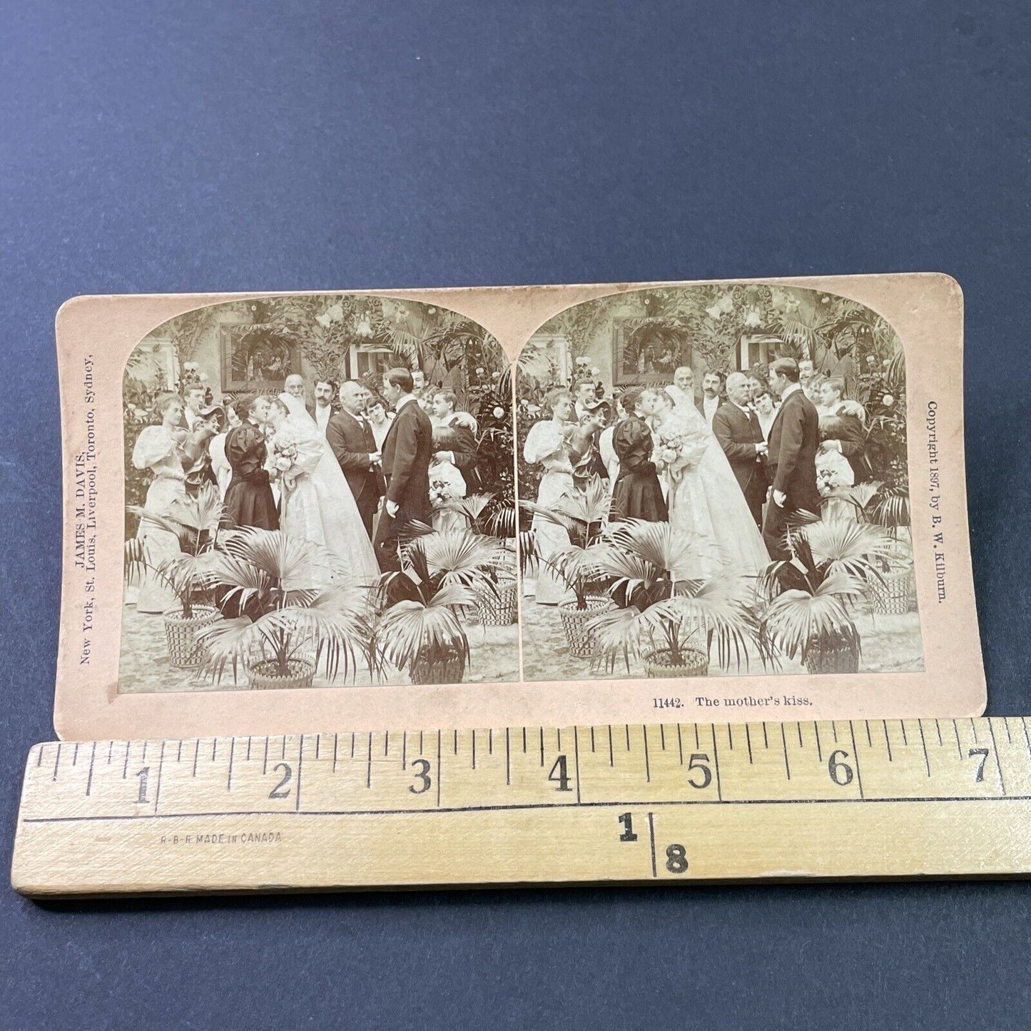 Antique 1897 Mothers Congratulations Kiss To Bride Stereoview Photo Card P2912