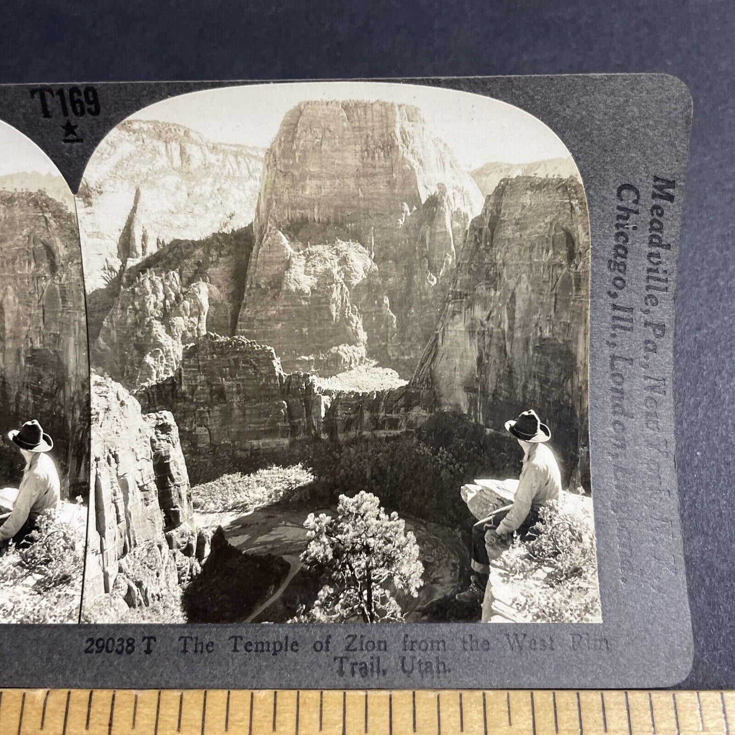 Antique 1920s Man Tempts Fate Zion Park Cliff Utah Stereoview Photo Card P4863