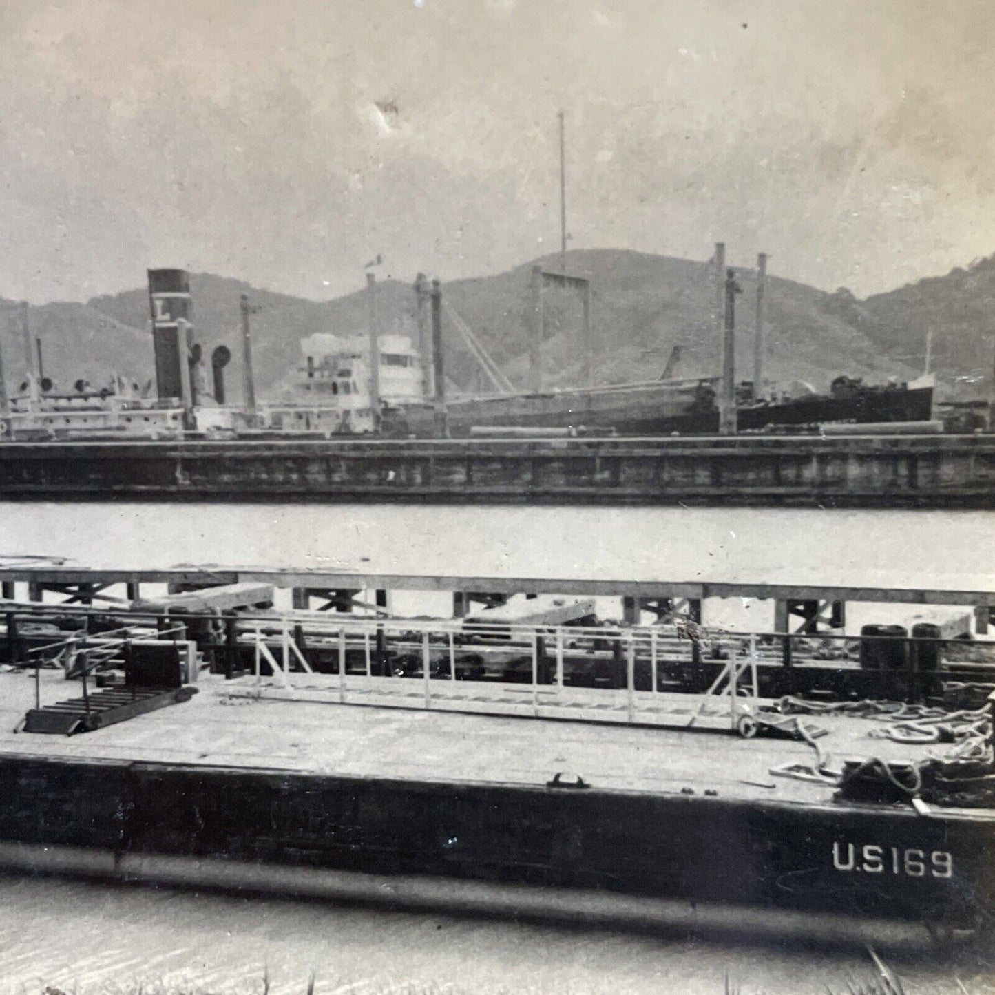 Antique 1940 US-169 Container Cargo Ship Boat Vessel Stereoview Photo Card P4910