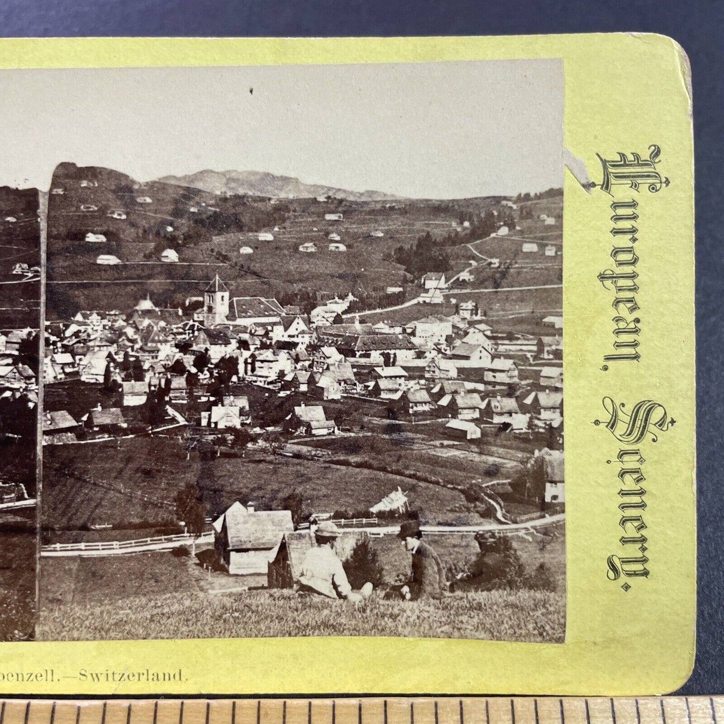 Antique 1870s Apenzell Switzerland Swiss Village Stereoview Photo Card P4033