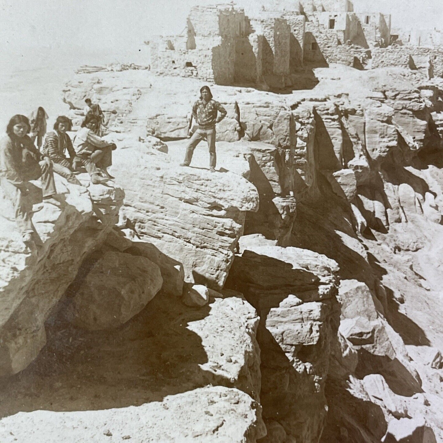 Hopi Native American Indian near Walpi Arizona Stereoview c1890s Y1219