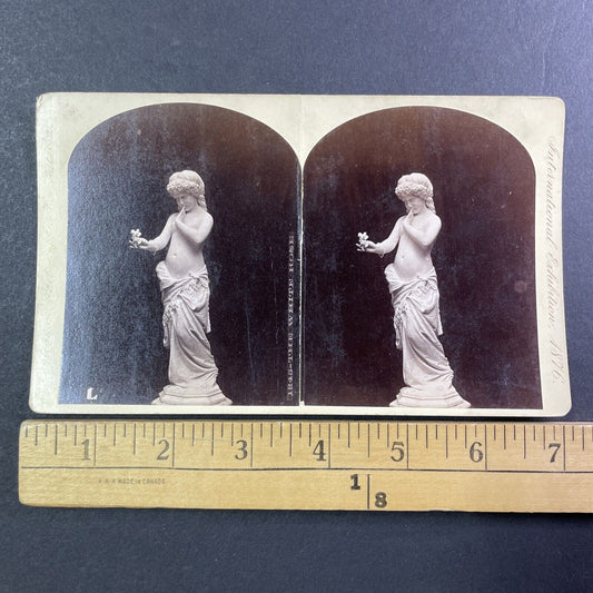 White Rose Marble Statue Philadelphia Stereoview Antique c1876 Y506 CREASE