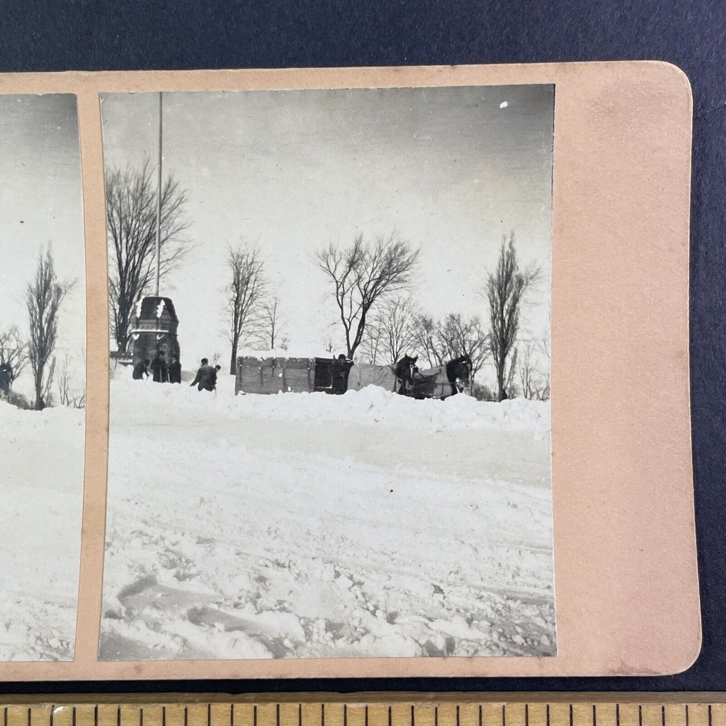 Snow Removal Crews Ottawa Ontario Canada Stereoview OOAK Antique c1908 Y2716